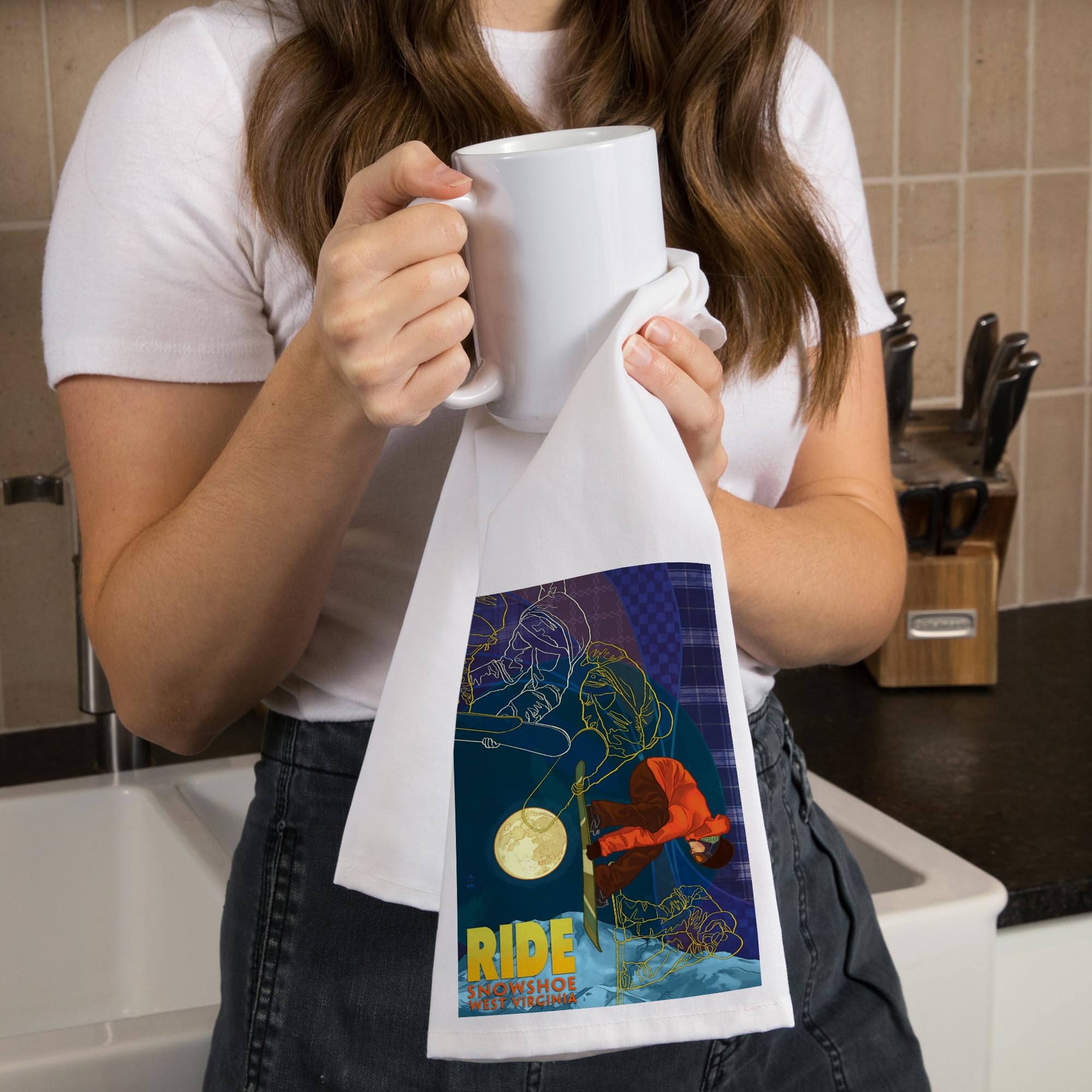 Lantern Press Snowshoe West Virginia Timelapse Snowboarder - 100% Cotton Tea Towel, Decorative Hand Towel for Kitchen & Home - Perfect for Dish Drying, Gift Giving & Farmhouse Decor