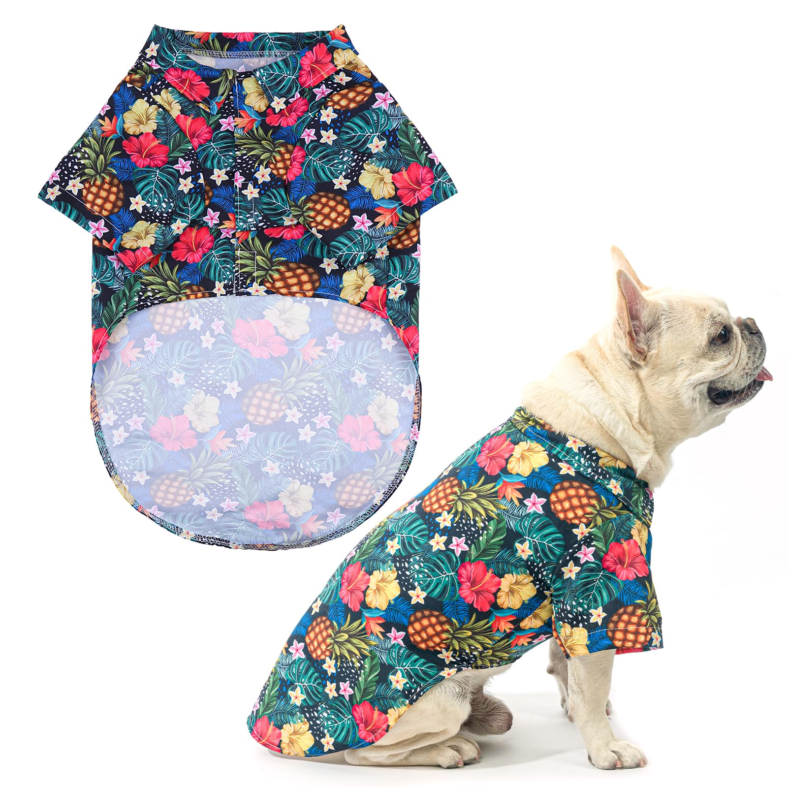 EXPAWLORER Hawaiian Dog Shirt - Breathable Cotton Polo T-Shirt with Floral Fruit Pattern for Small Medium Large Dogs | Summer Pet Outfit for Boys & Girls | Perfect for Beach Days, Pool Parties & Outdoor Adventures