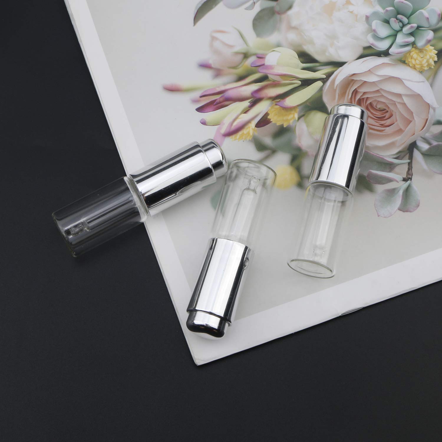 Ellbest 8Pcs 10ml Clear Press Dropper Bottles with Silver Cap - Empty Refillable Essential Oil Vials, Perfume & Cosmetic Containers for DIY, Travel, Aromatherapy & Beauty Storage