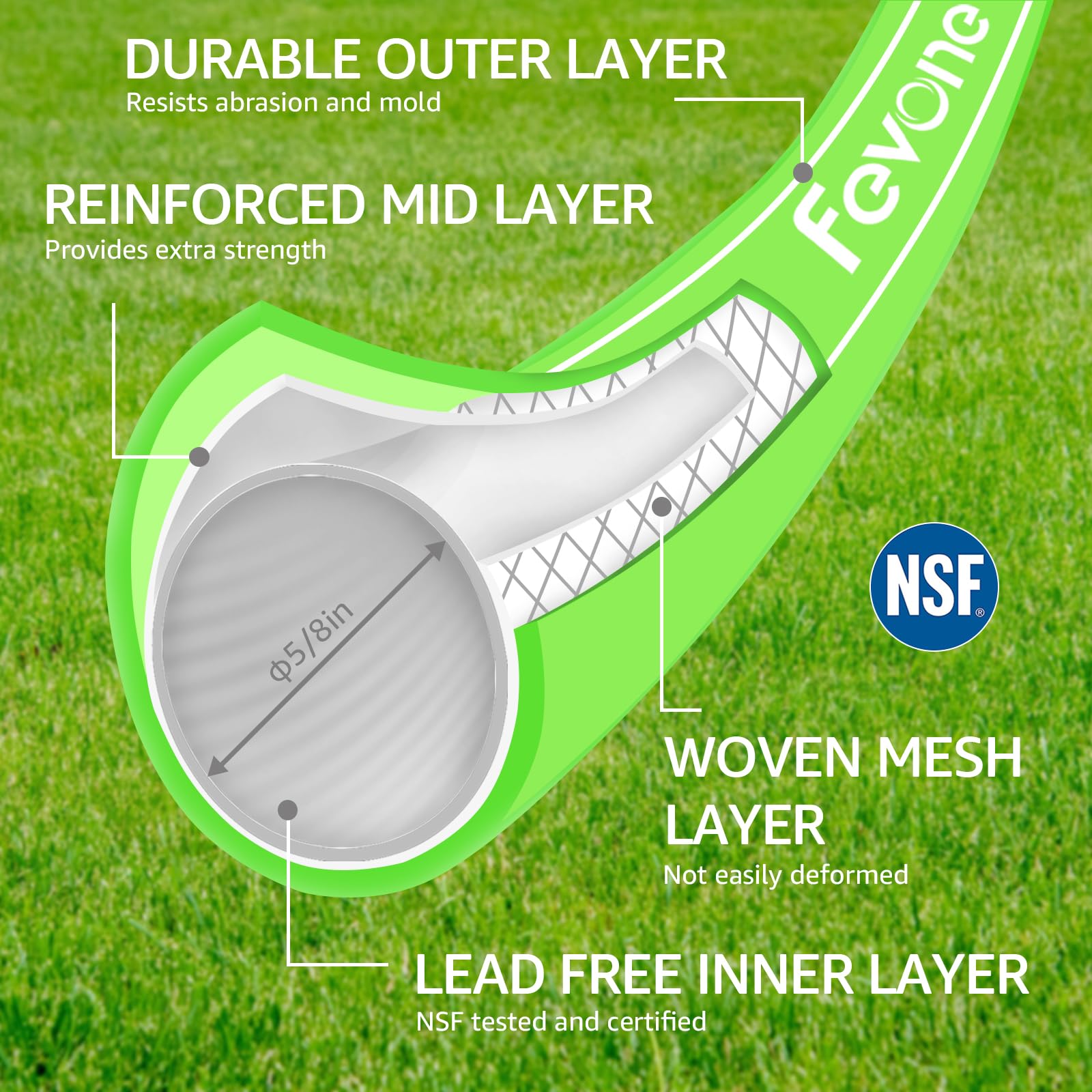 **Fevone 75ft Heavy Duty Garden Hose - 5/8