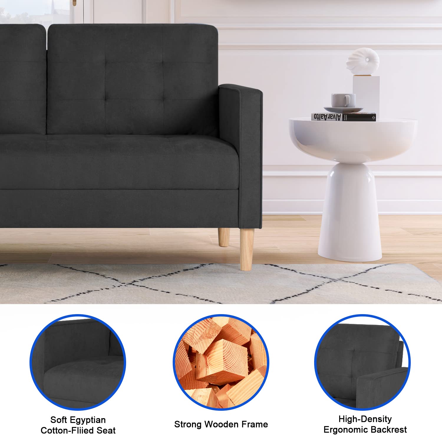 3-Piece Grey Sofa Set for Small Living Room - 1 Loveseat + 2 Accent Chairs, Modern Sectional Couch for Office & Home Decor | Compact Space-Saving Furniture for Apartments, Dorms and Cozy Spaces