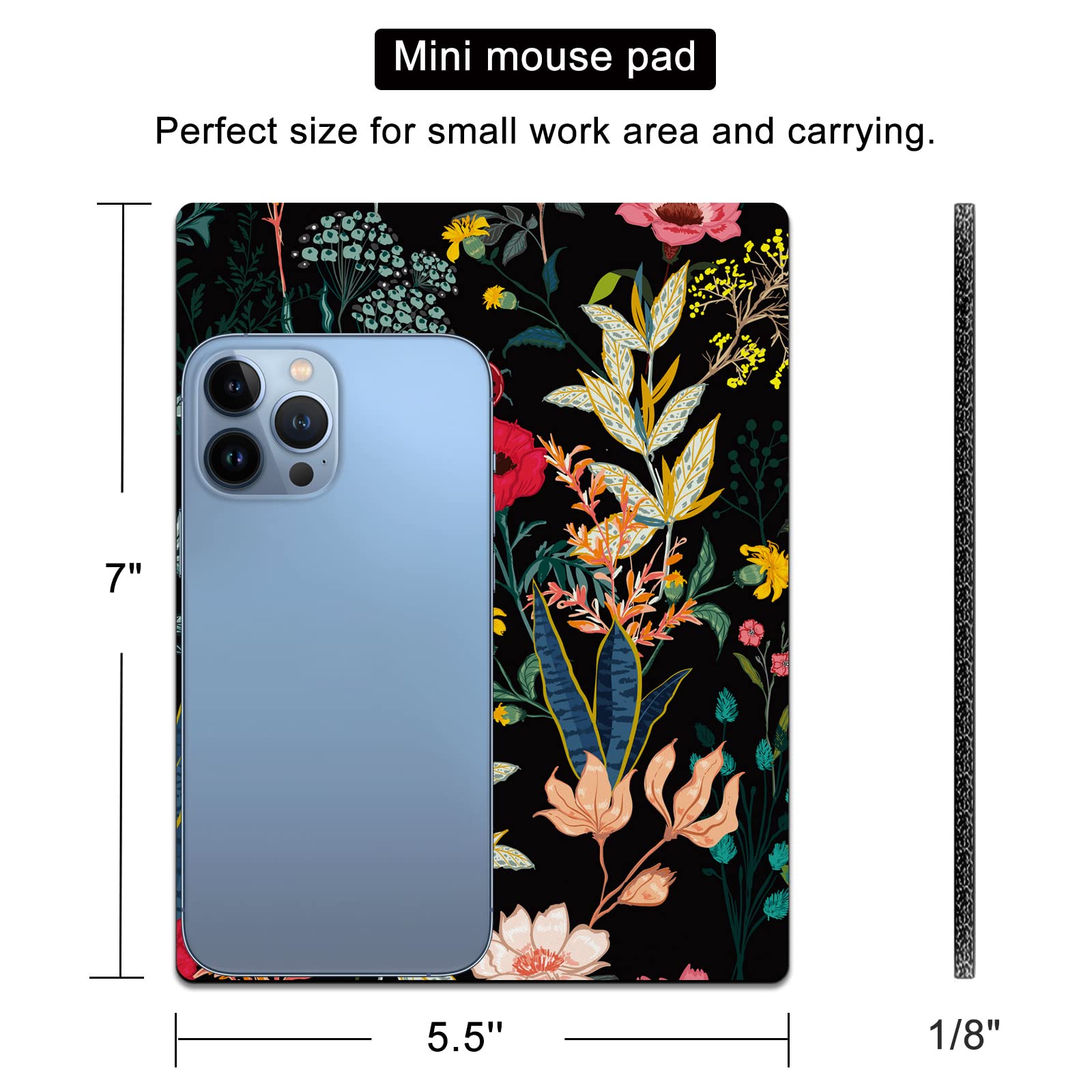 Cute Mini Mouse Pad for Wireless Mouse & Laptop - 5.5 x 7 Inch Portable Travel Mousepad with Non-Slip Rubber Base, Night Blooming Flowers & Kawaii Design - Perfect for Office, Home & Gaming Use