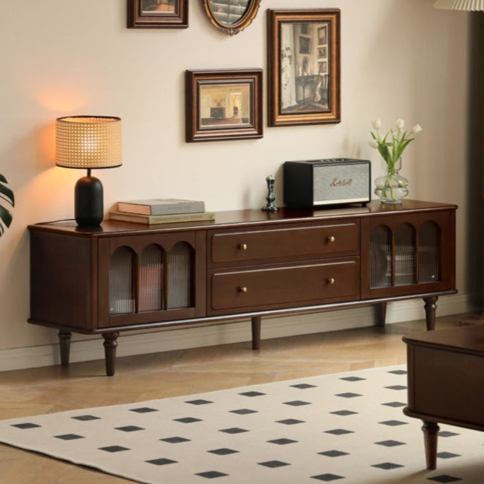 Stylish Poplar Solid Wood TV Stand - American Modern Design for Living Room & Home Theater Setup