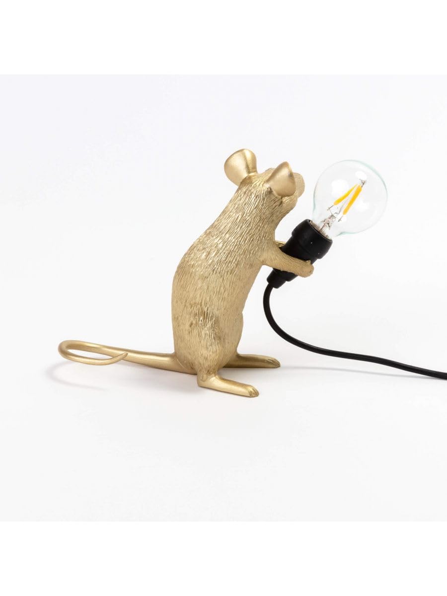 SELETTI Resin Mouse Lamp - Gold Mac Sitting Desk Light for Home Office Decor & Gift Ideas