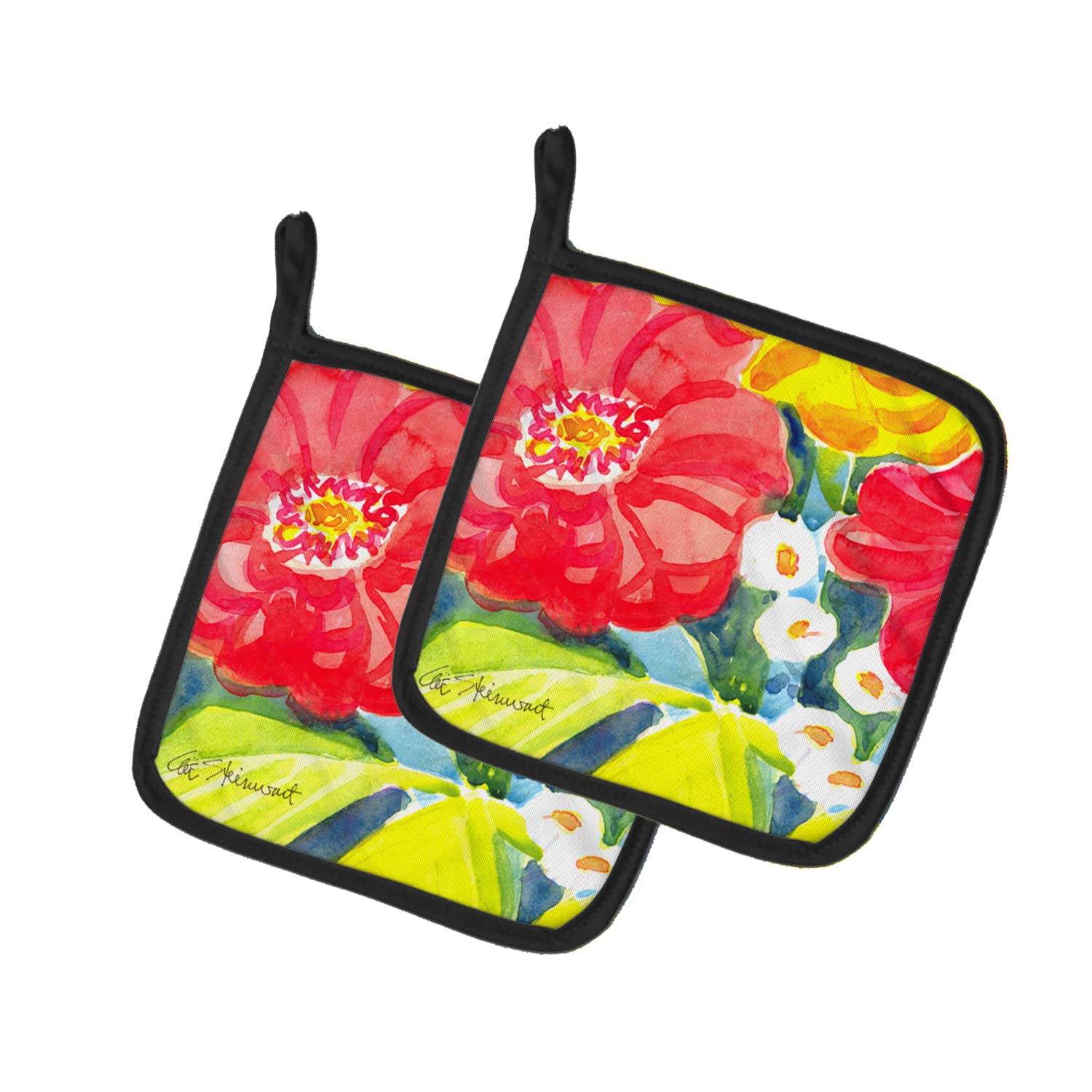 Flower Design Heat Resistant Pot Holders Set of 2 - 7.5x7.5 Inch Kitchen Oven Mitts for Cooking, Baking, BBQ & Grilling - Perfect for Hot Pans, Baking Sheets & Outdoor Cooking
