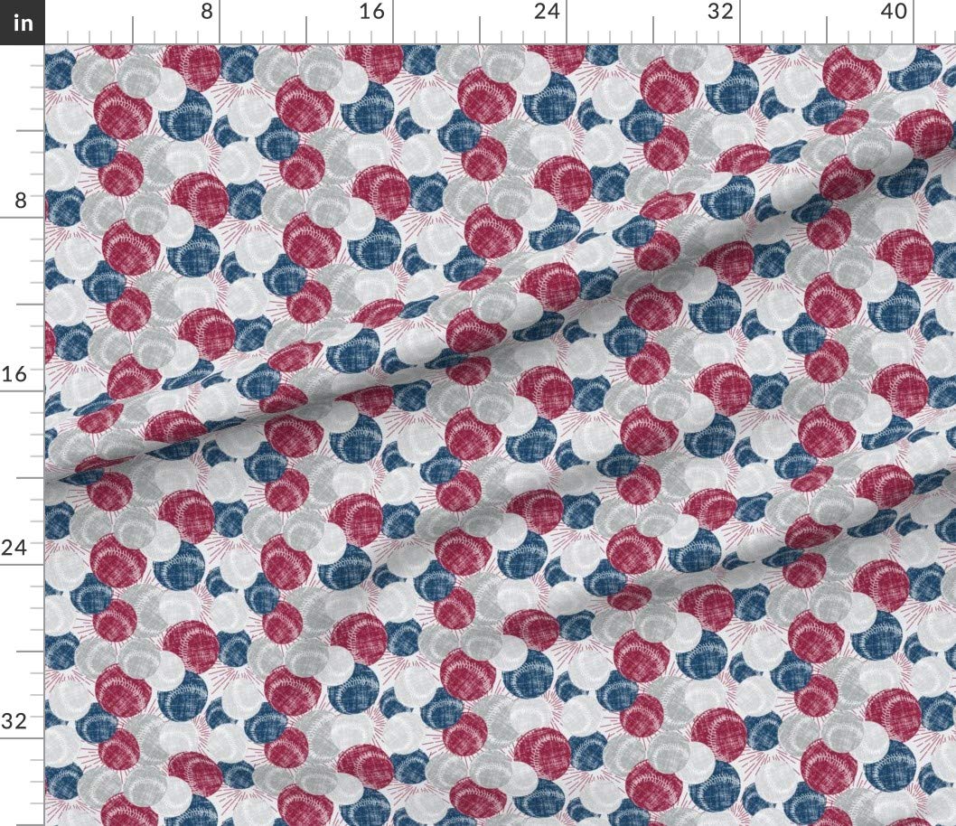 Baseball Sports Printed Fabric by Spoonflower - Deep Red Navy Gray White Cotton Petal Signature Fabric by The Yard for Sewing, Quilting, Apparel & Home Decor | Perfect for DIY Crafts, Baseball-Themed Projects & Seasonal Summer Decorations