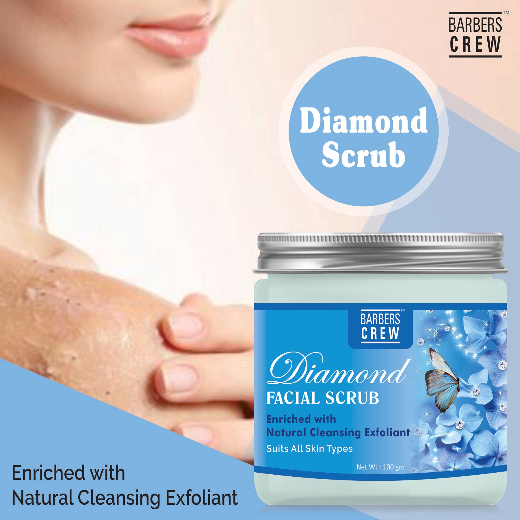 Diamond Face Scrub for Men - Dead Skin Remover & Gentle Exfoliator - 100g Smoothing Facial Cleanser for Barbers & Home Use - Perfect for Daily Skincare Routine & Pre-Shave Prep