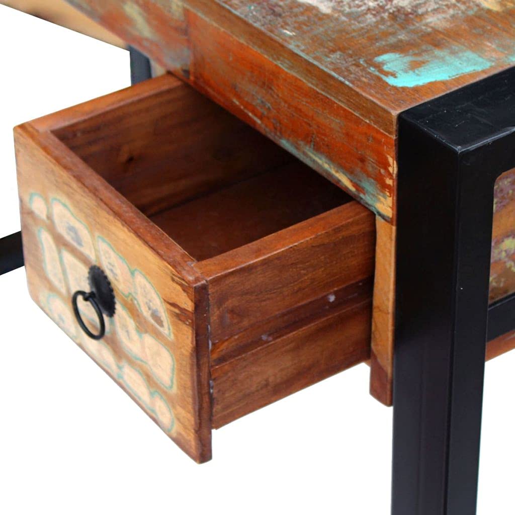 Solid Reclaimed Wood Desk - Home Office PC Laptop Table, Study Workstation for Small Spaces | Durable Wooden Furniture for Work from Home & Remote Learning