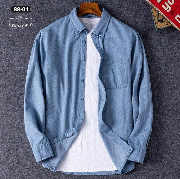 Business Casual Denim Shirt for Men - Comfortable Stretch Work Shirt - Office Wear & Smart Casual Outfits
