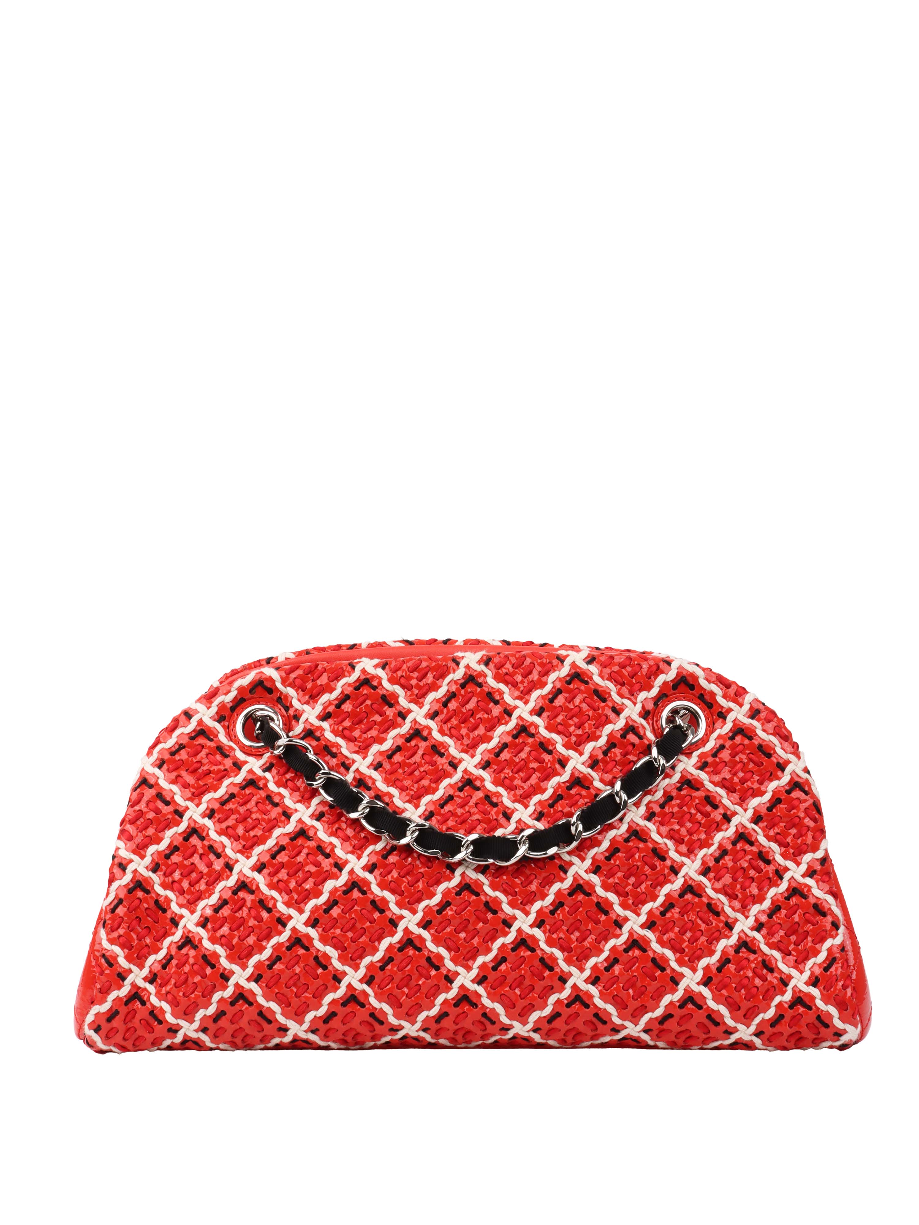 Chanel Limited Edition Red Patent Leather & Tweed Double Chain Shoulder Tote Bag - Luxury Designer Handbag for Women, Perfect for Work, Parties & Special Occasions
