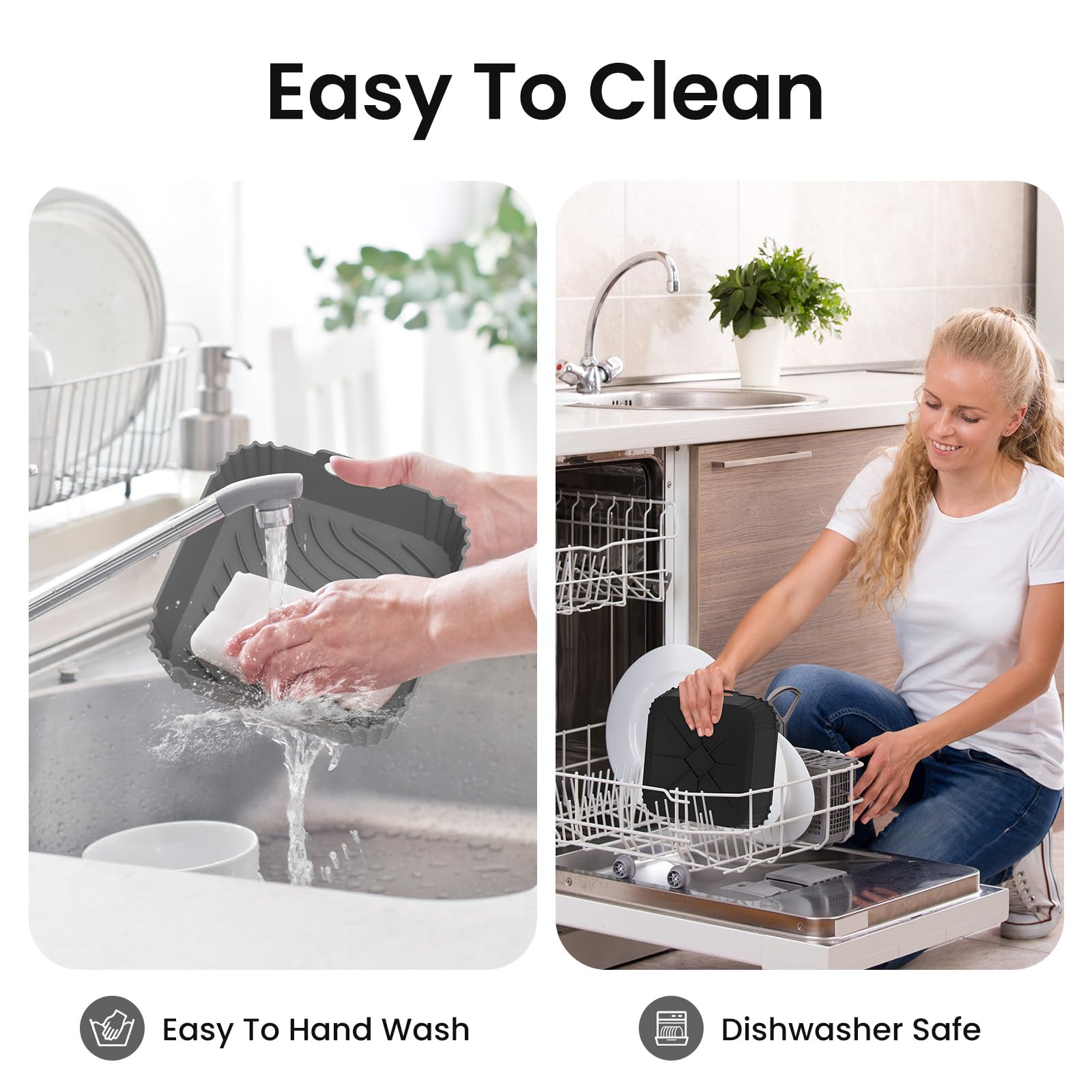 Redfly 2 Pack Reusable Square Silicone Air Fryer Liners for 4-5.5QT & 5-8.5QT Air Fryers - Non-Stick Baking Accessories Replacement for Parchment Paper - Perfect for Roasting, Frying & Healthy Cooking