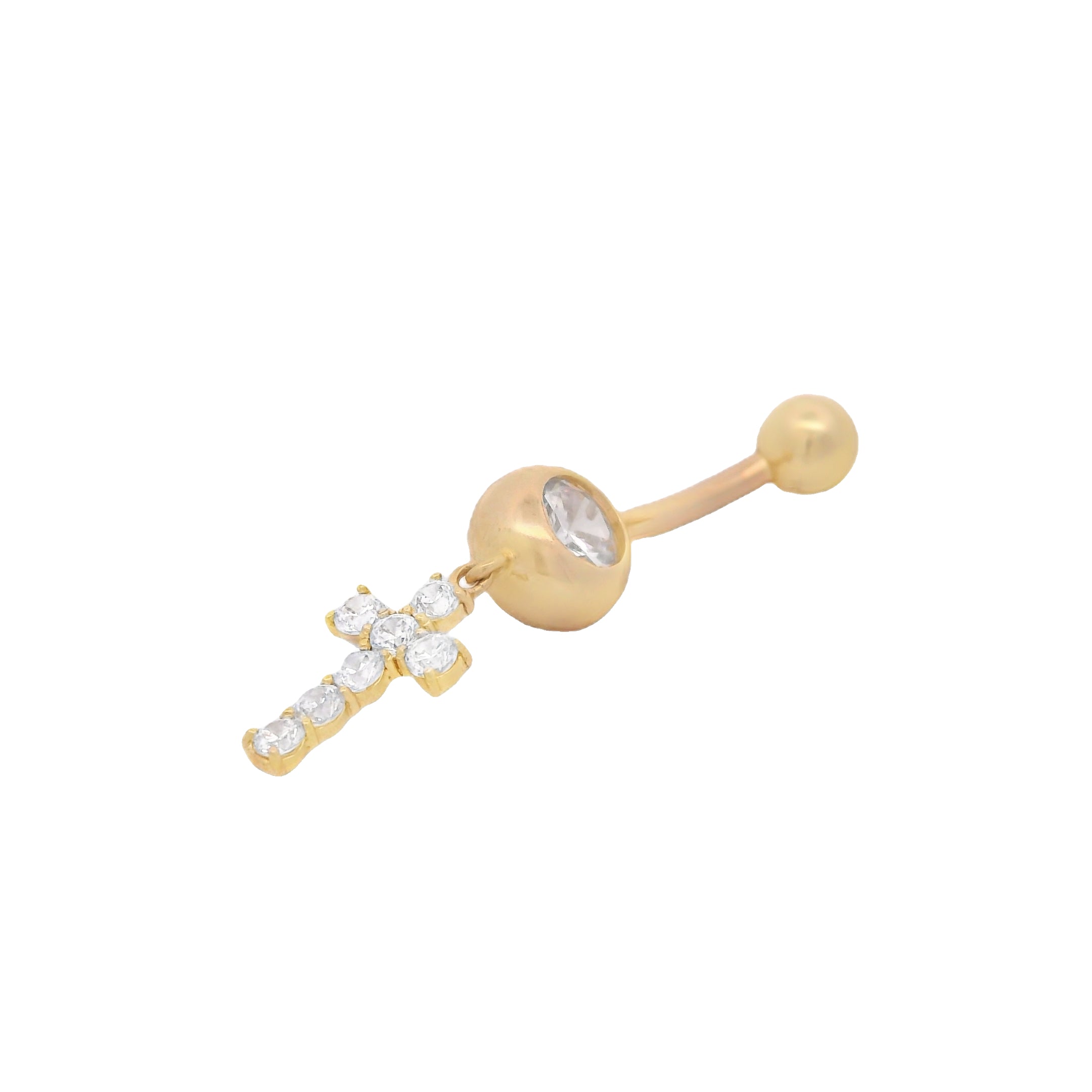 14K Gold CZ Cross Belly Button Ring - Hypoallergenic Navel Piercing Jewelry for Women | Perfect for Parties, Beach Outfits & Everyday Wear