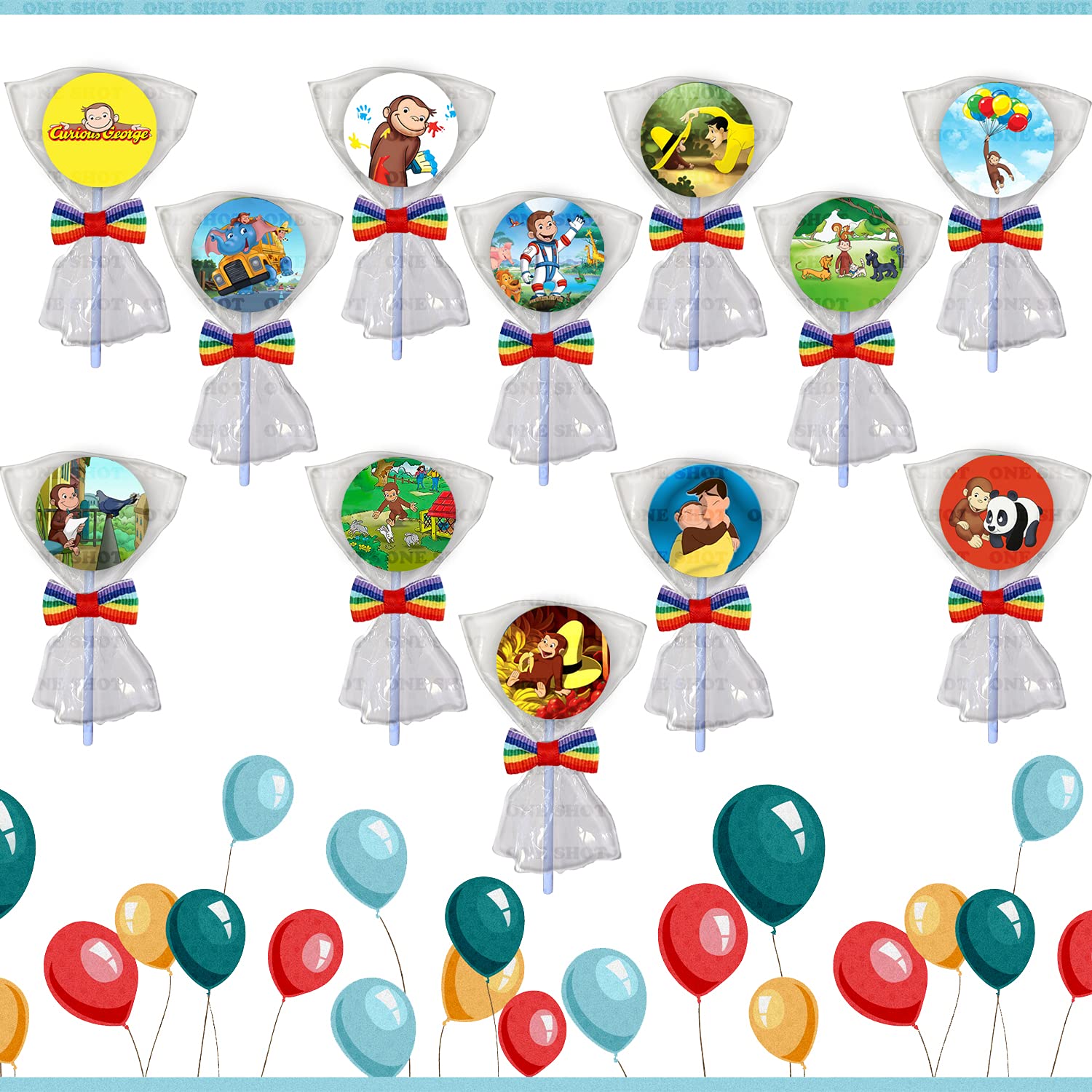 One Shot Curious George Party Favors, Decorations & Lollipops - Perfect for Birthday Parties, Baby Showers & Themed Events