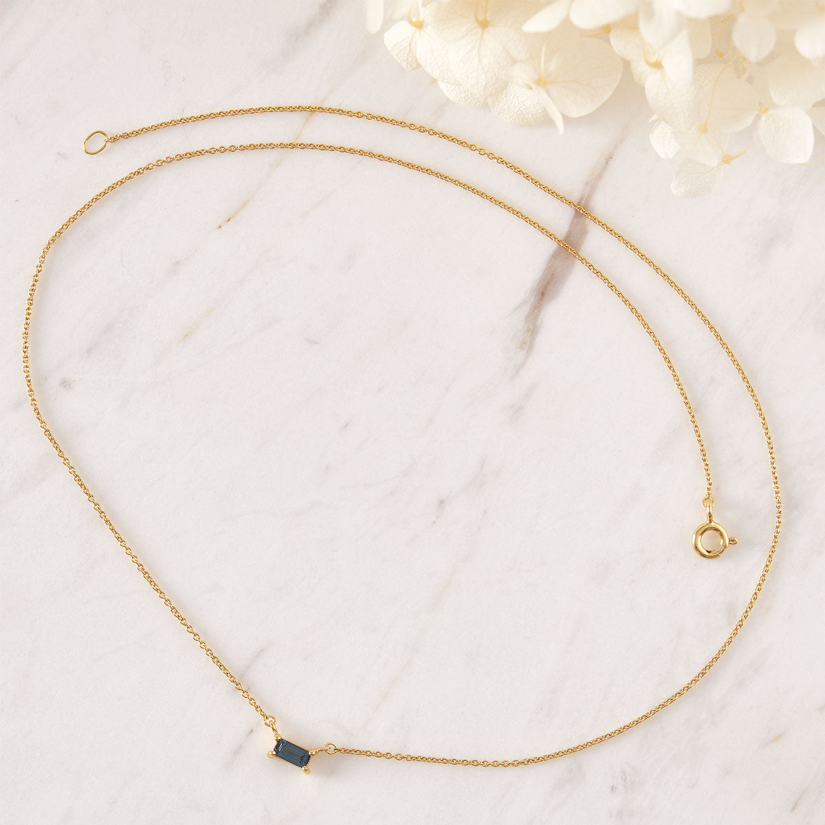 Luxury London Blue Topaz Baguette Necklace in 14K Gold - Elegant Statement Jewelry for Women, Perfect for Evening Parties & Special Occasions