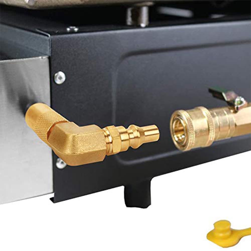 Joywayus 1/4 Inch RV Quick Connect Adapter with 90 Degree Elbow - Low Pressure Conversion Fitting for Blackstone Tabletop Grill (Compatible with 17