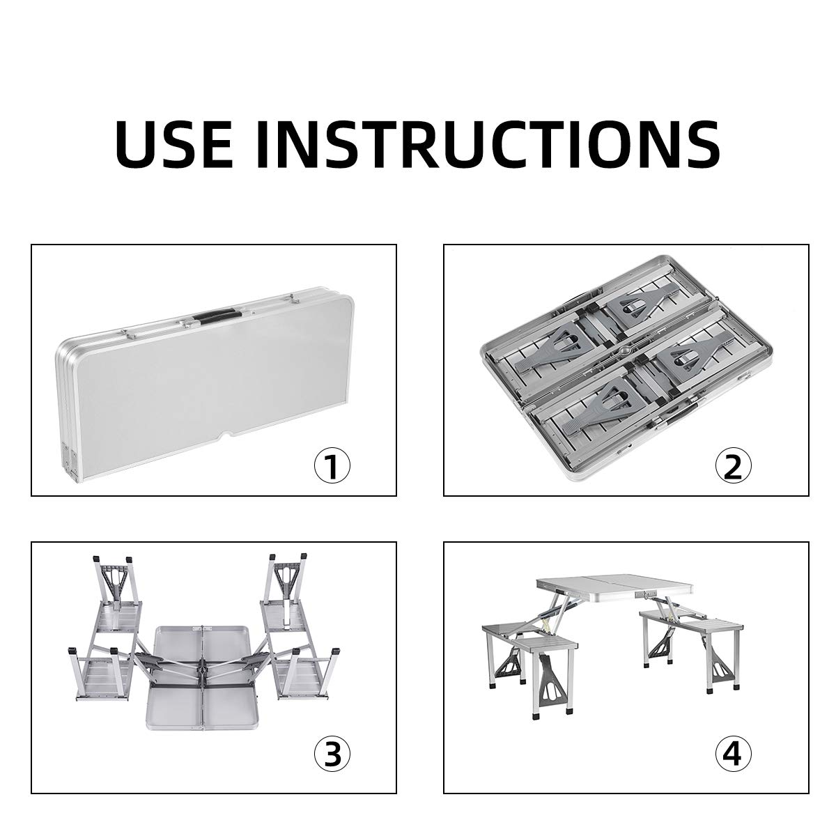 Portable Aluminum Folding Picnic Table with 4 Seats & Benches - Lightweight Camping Table for Indoor & Outdoor Use - Perfect for Backyard BBQs, Beach Parties, and Tailgating Events