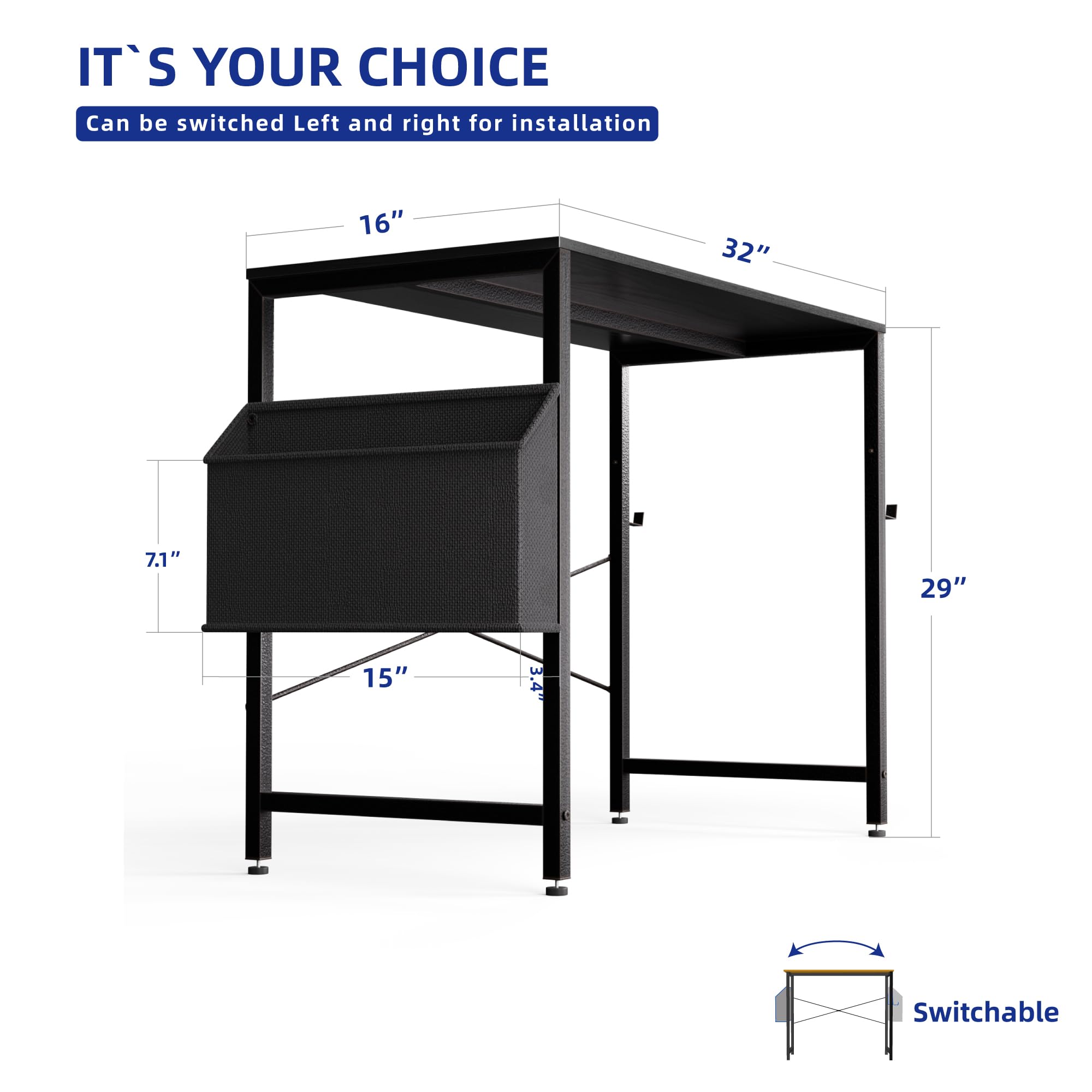 Pamray 32 Inch Small Space Computer Desk with Storage Bag & Headphone Hook - Compact Home Office Desk for Study, Writing & Work - Perfect for Apartments, Dorms & Small Spaces