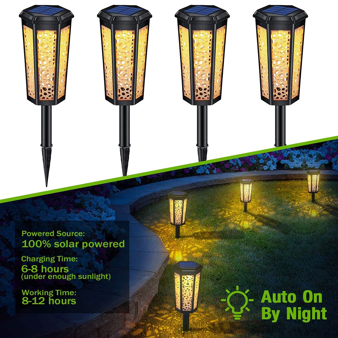 4 Pack Solar Pathway Lights Outdoor Waterproof - Auto On/Off, 2 Brightness Modes LED Solar Garden Lights for Walkway, Driveway, Yard, Patio, Pool Area | Perfect for Landscape Lighting & Nighttime Safety