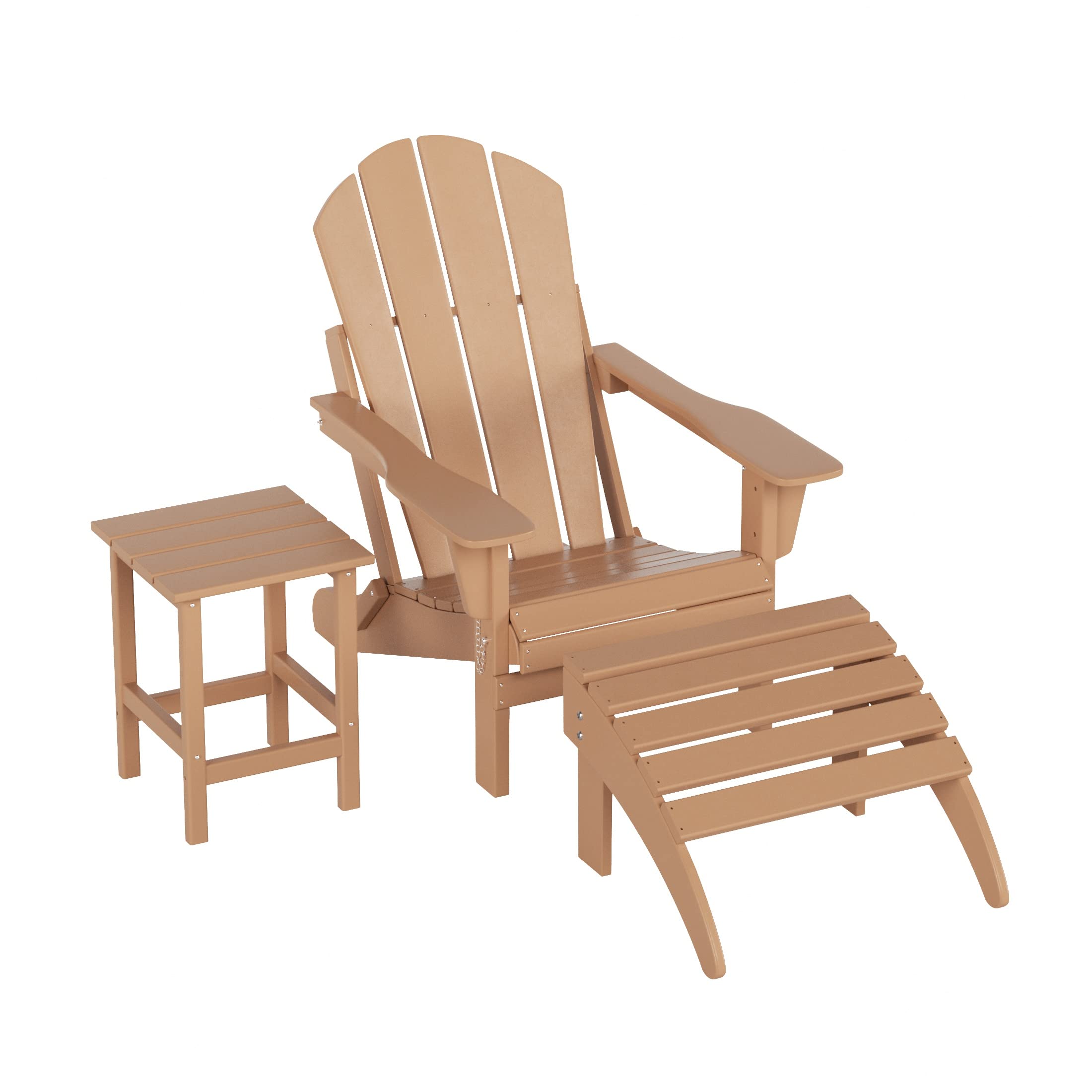 HDPE Adirondack Chair Set with Ottoman & Table - Outdoor Patio Furniture for Garden, Backyard