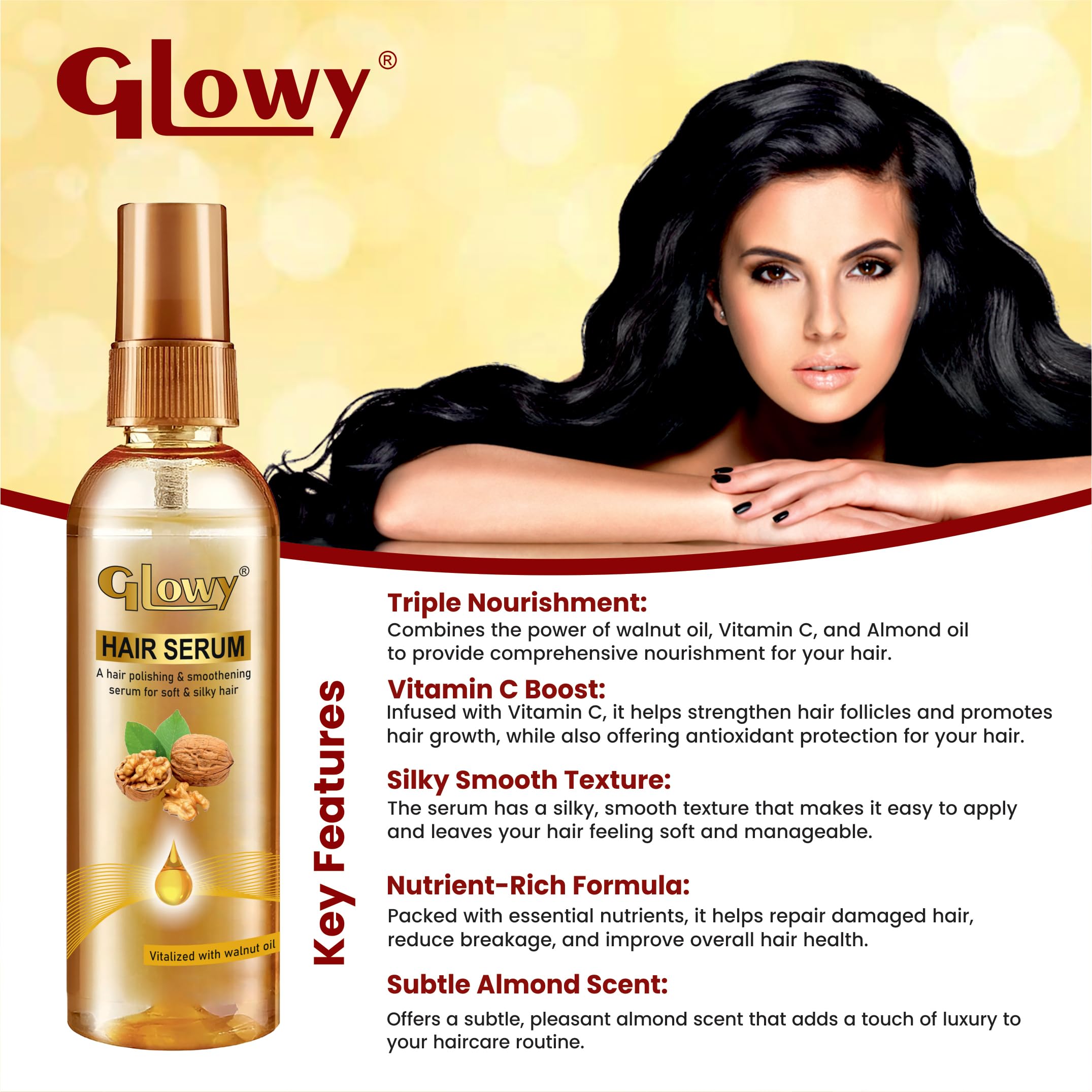 GLOWY Anti-Hairfall Shampoo with Coconut Oil - Ultra Shine & Natural Bio Ingredients for Smooth, Silky Hair | Reduces Breakage & Adds Shine for Daily Hair Care