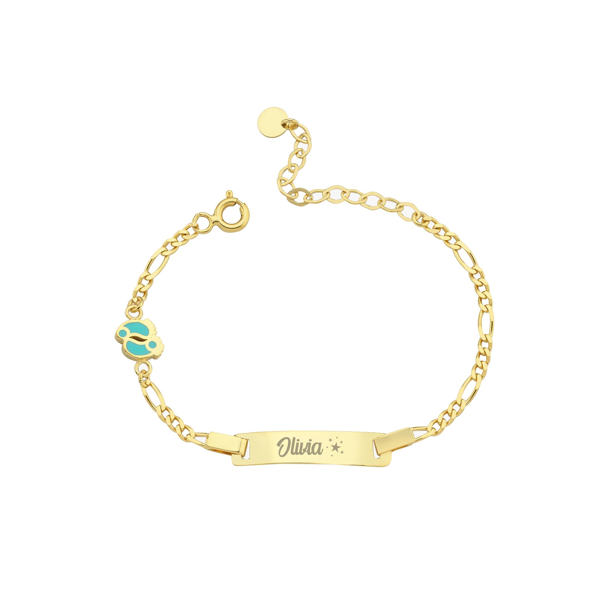 14K Solid Gold or Gold Plated Baby ID Bracelet with Footprint - Personalized Newborn Name Bracelet - First Birthday Gift for Baby Girl or Boy - Perfect for Christening, Baby Shower & Special Occasions