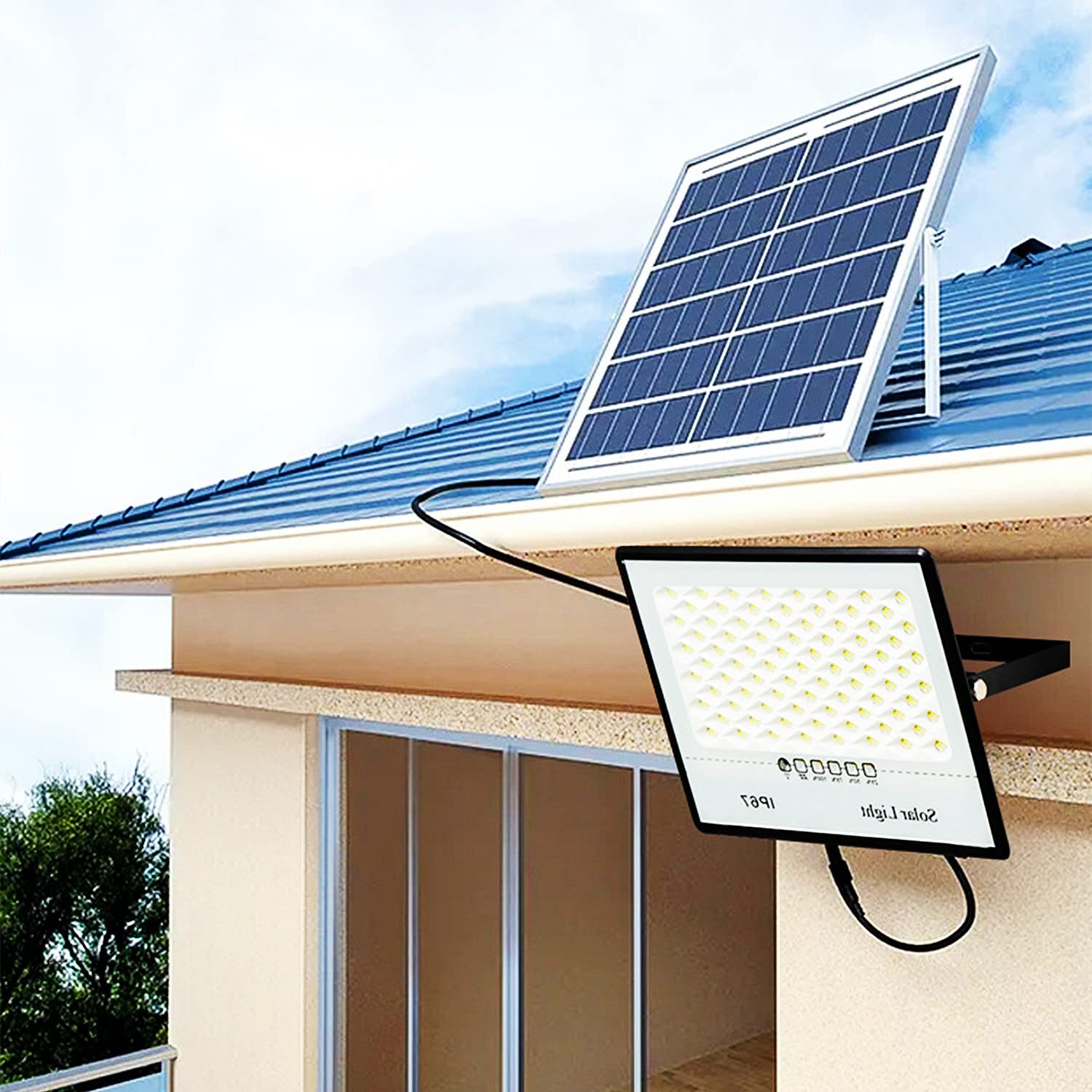 Solar Powered Outdoor LED Security Light with Motion Sensor - IP65 Waterproof Hanging Street & Wall Light with Remote Control - Perfect for Garden, Patio, Pathway, and Driveway Lighting