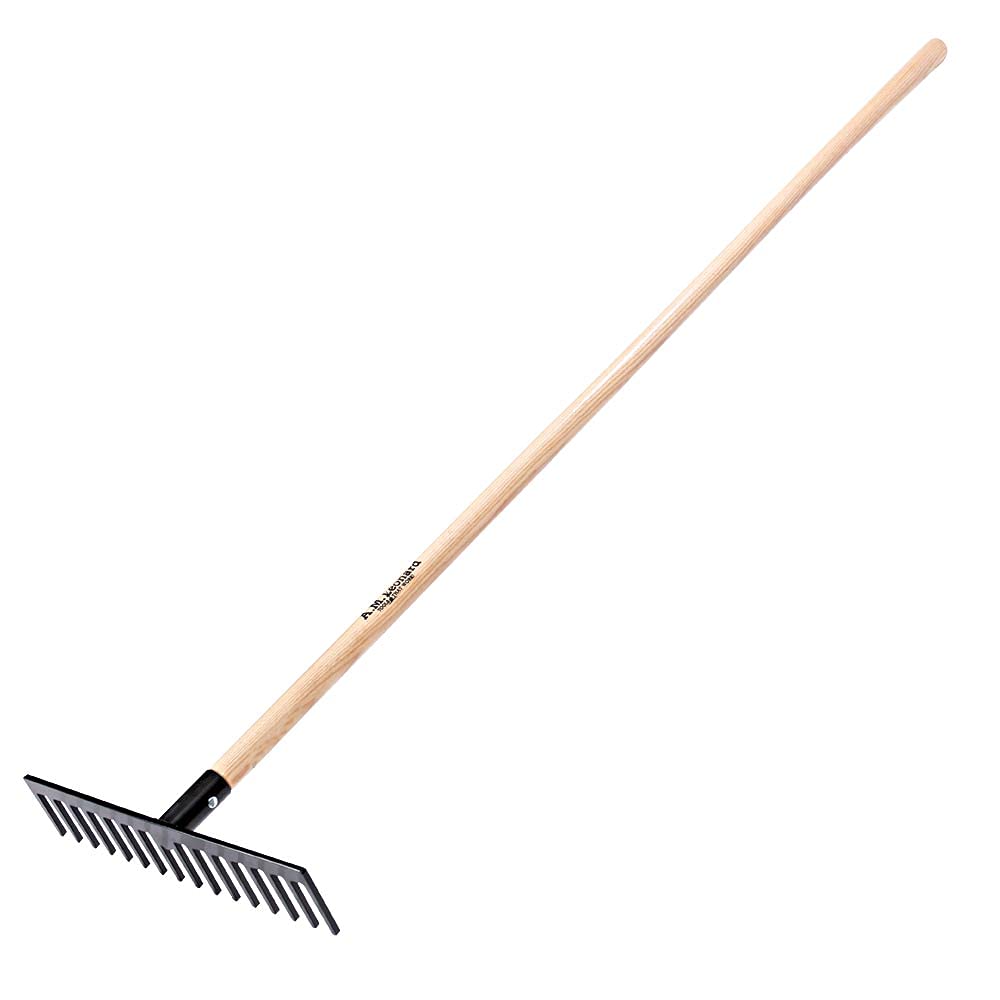 American-Made Steel Landscape Rake with Durable Ash Handle - Heavy Duty Yard Tool for Gardening, Lawn Care, and Soil Leveling