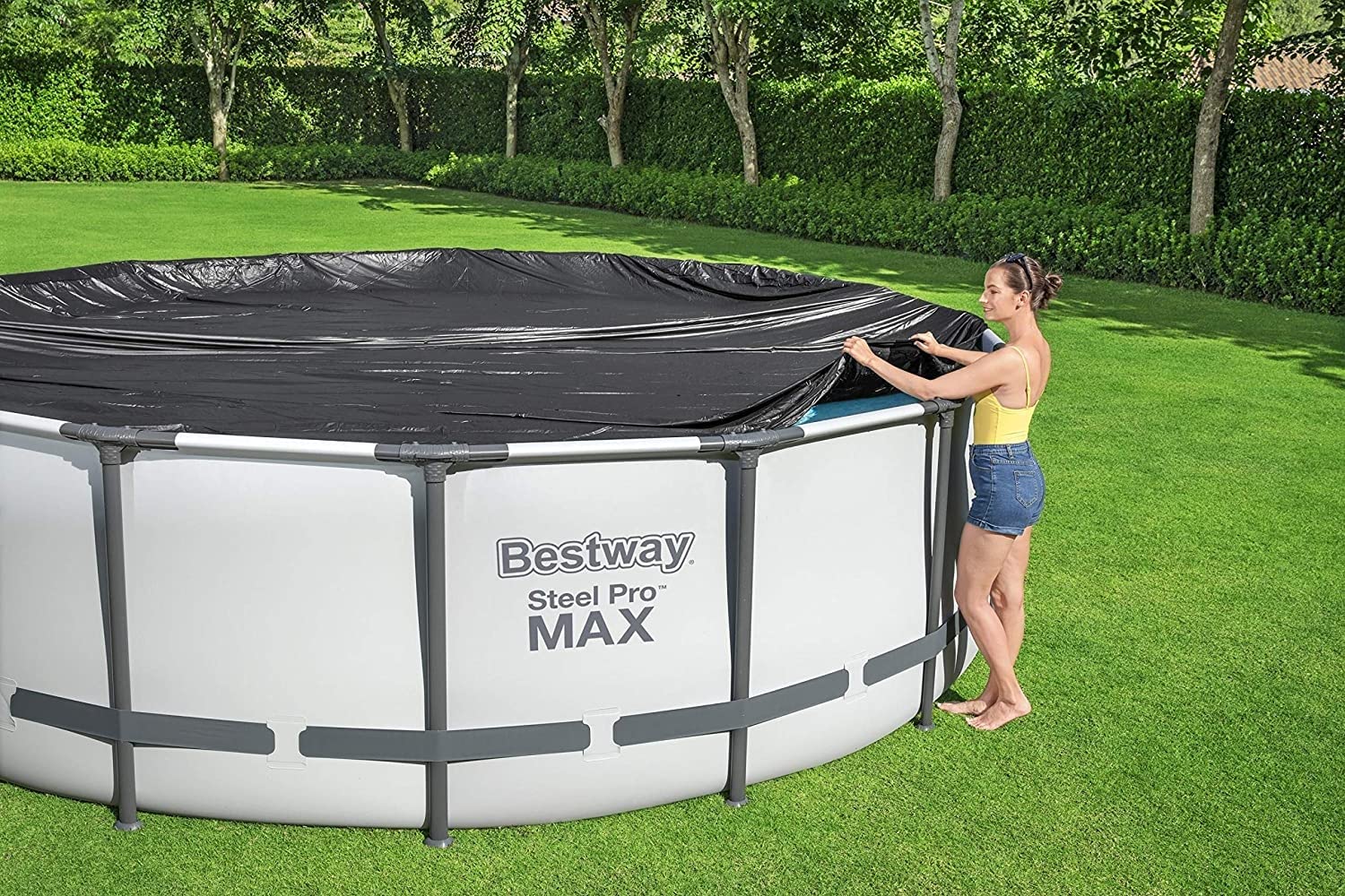 Bestway 58038 4-Season Round Above Ground Pool Cover - 15 Feet (457 cm) - Heavy Duty Weather Protection for Winter & Summer Use - Perfect for Backyard, Garden & Outdoor Swimming Pools