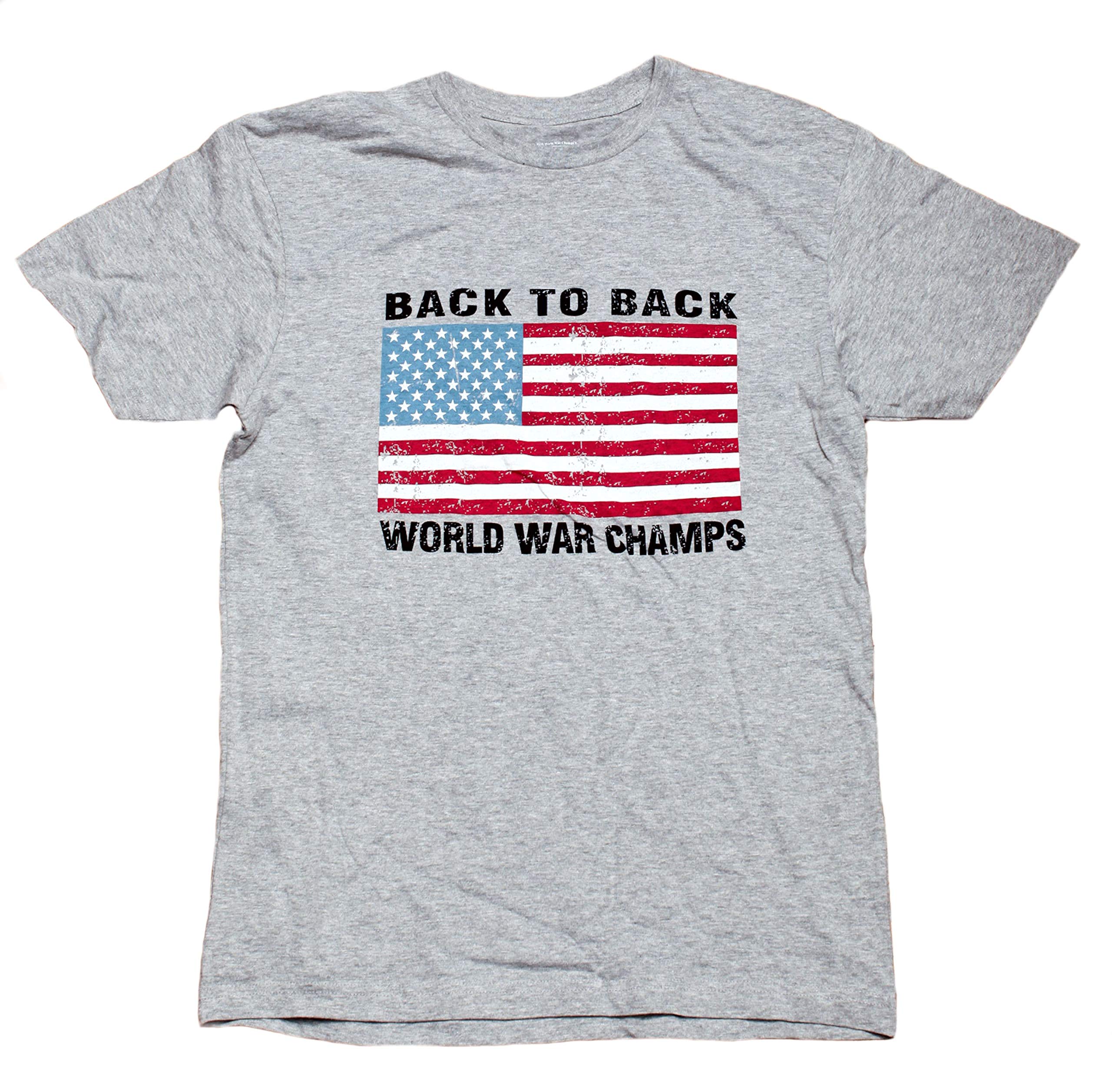 Back To Back World War Champs 4th of July Patriotic USA Men's T-Shirt - Heather Gray Vintage Style Tee for American History Fans & Independence Day Celebrations