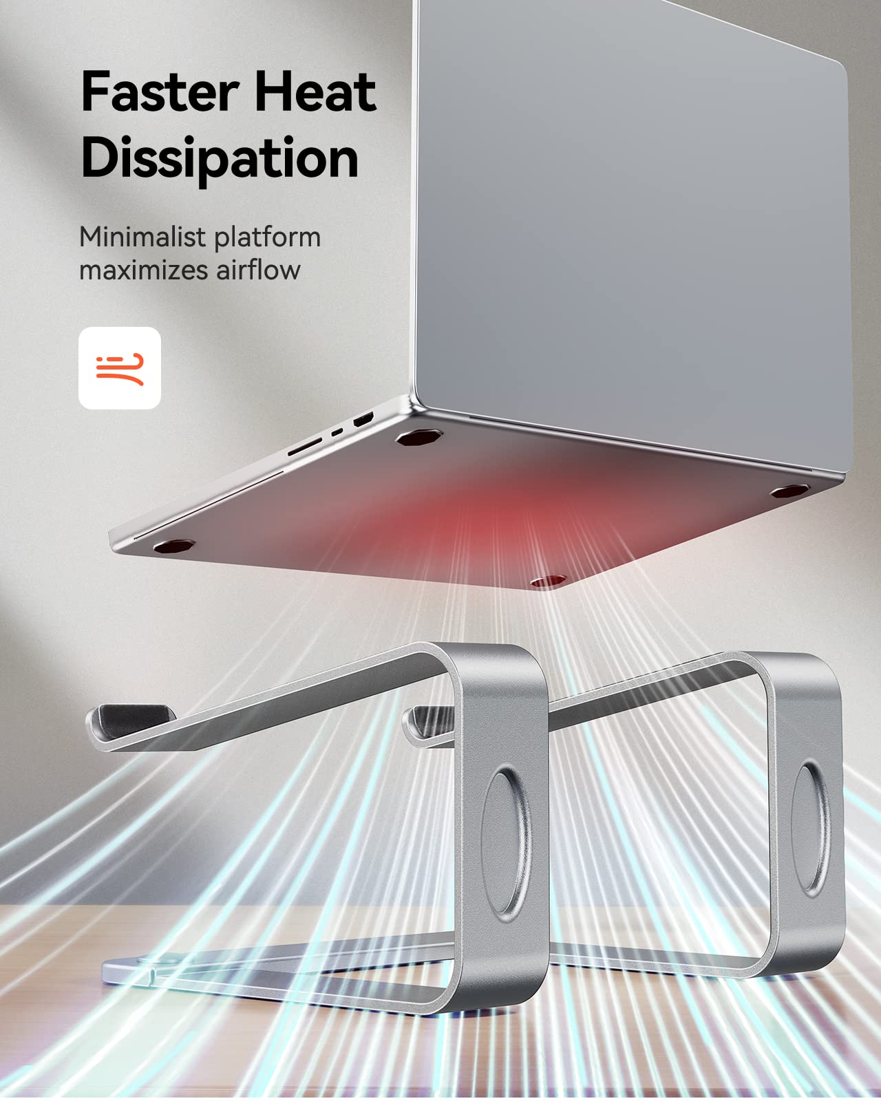 LORYERGO Adjustable Laptop Stand for Desk - Ergonomic Aluminum Laptop Riser Holder for 10-15.6 Inch MacBook, Dell, HP - Silver | Perfect for Office, Home & Travel Use