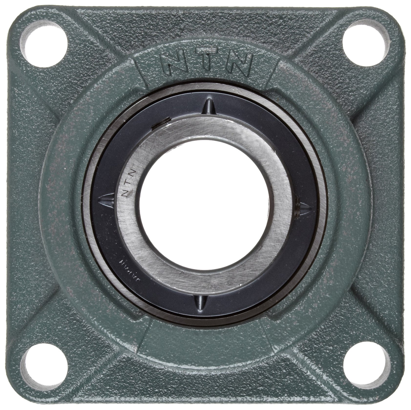 NTN UCFUX-1 Medium Duty Flange Bearing - 4 Bolt Holes, Setscrew Lock, Regreasable, Cast Iron Housing with Contact & Flinger Seals (1