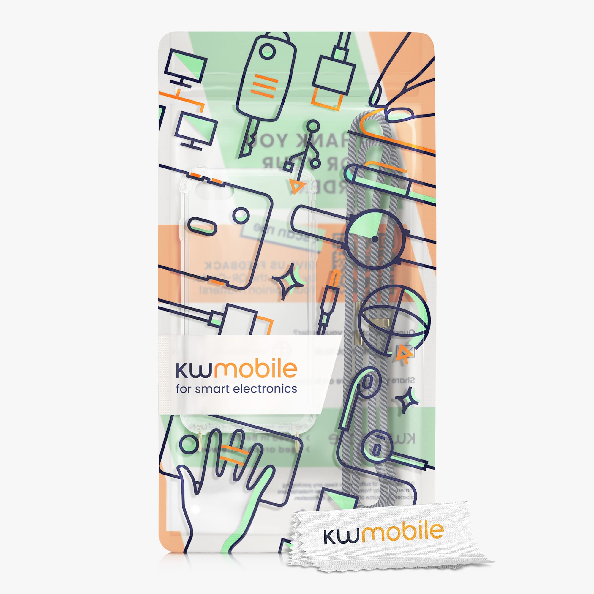 kwmobile Clear TPU Crossbody Phone Case for Apple iPhone SE (2022/2020) / iPhone 8 / iPhone 7 - Protective Cover with Lanyard Strap in Anthracite/Transparent/Black - Perfect for Outdoor Activities, Travel & Everyday Use