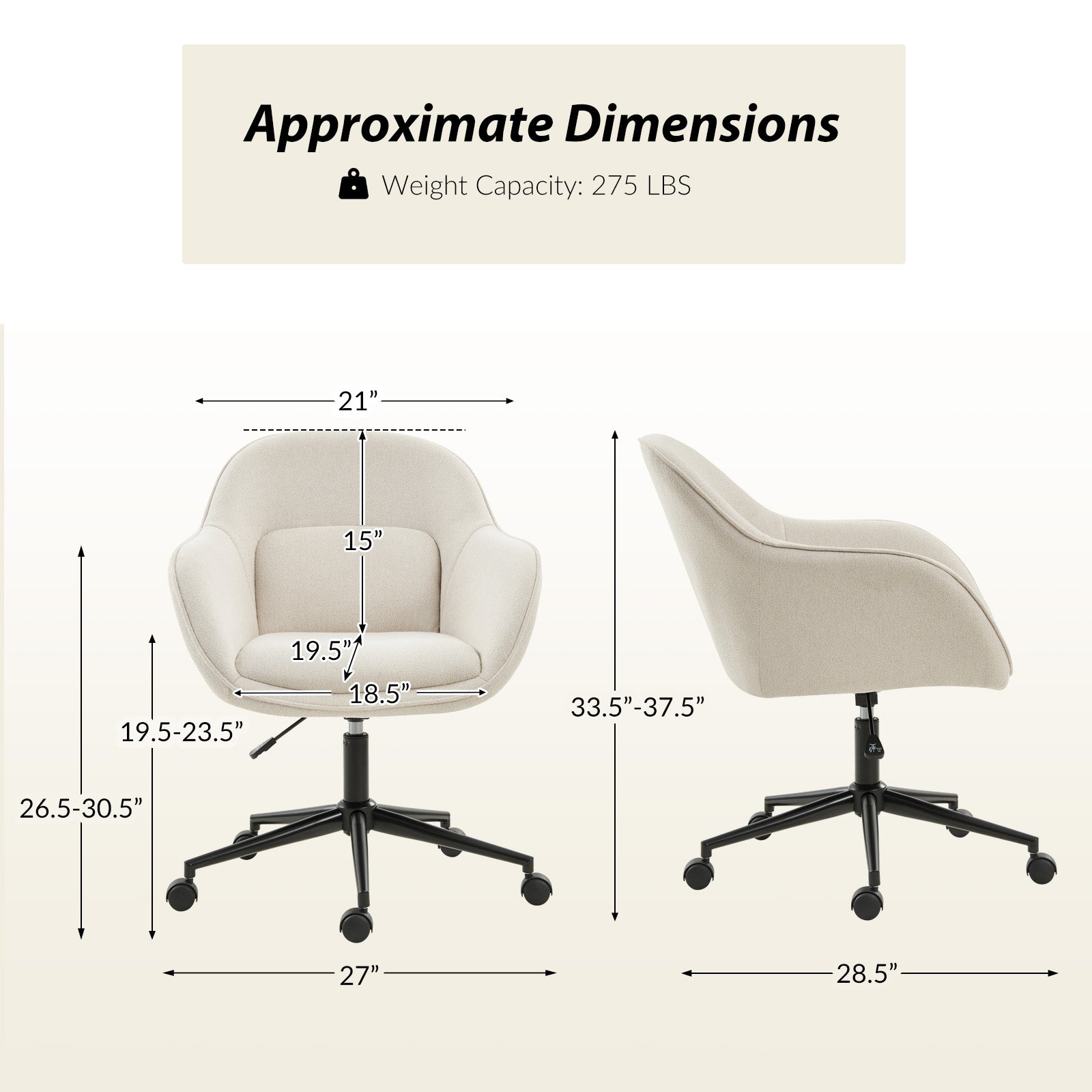 Modern Adjustable Height Cozy Office Chair for Home & Work - Ergonomic Desk Chair with Lumbar Support for Long Hours Sitting - Perfect for Home Office, Gaming, and Study