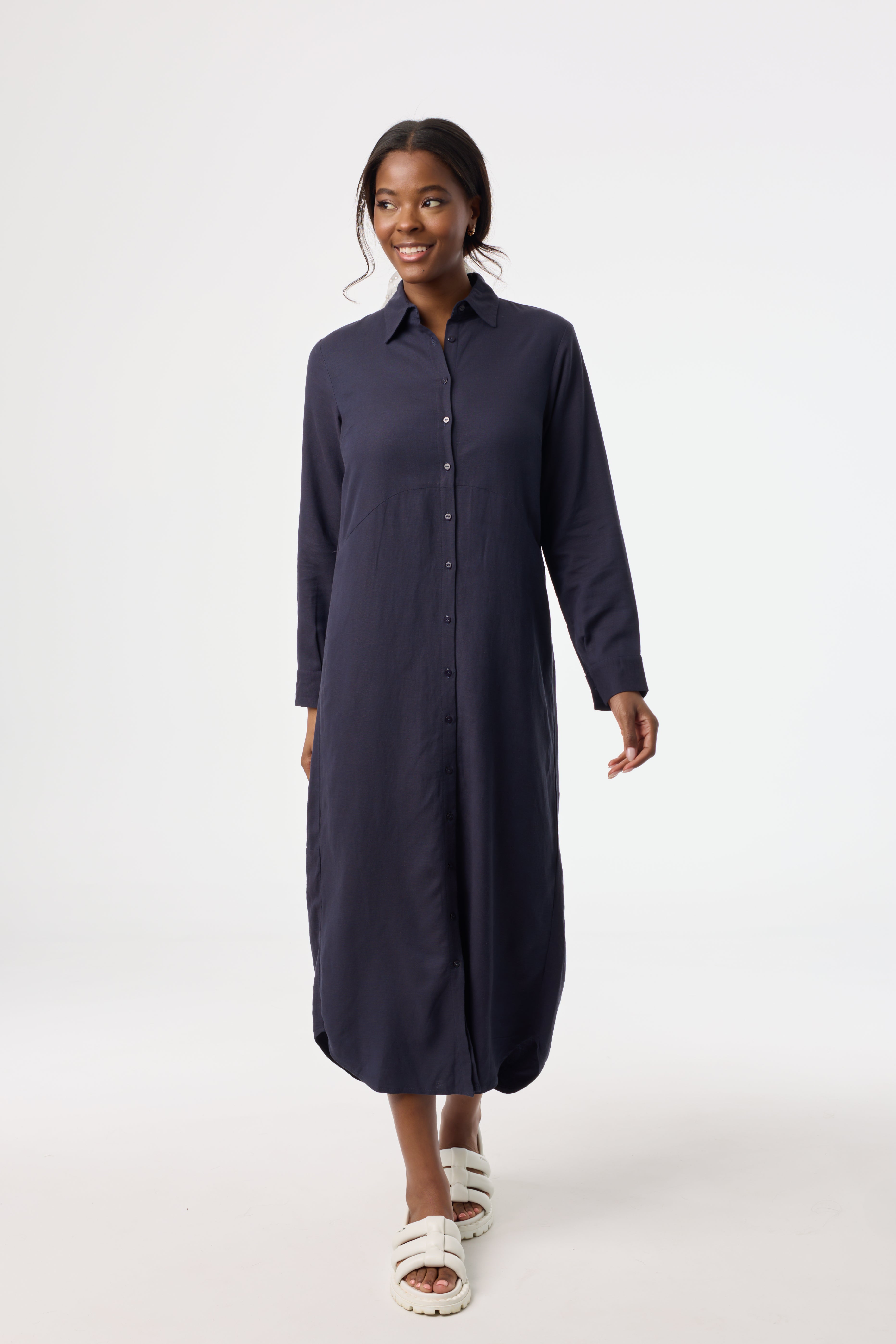 Navy Blue Linen Maxi Shirt Dress for Women - Casual Summer Beach Cover Up & Boho Style Outfit - Perfect for Vacations, Date Nights and Outdoor Events