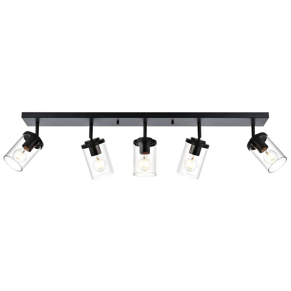 BONLICHT 5-Light Black Track Lighting Kit - Modern Semi Flush Mount Ceiling Spot Lights Fixture with Clear Glass Shade - Industrial Vanity Light for Bathroom, Kitchen, Living Room & Bedroom - Perfect for Home, Office and Commercial Spaces