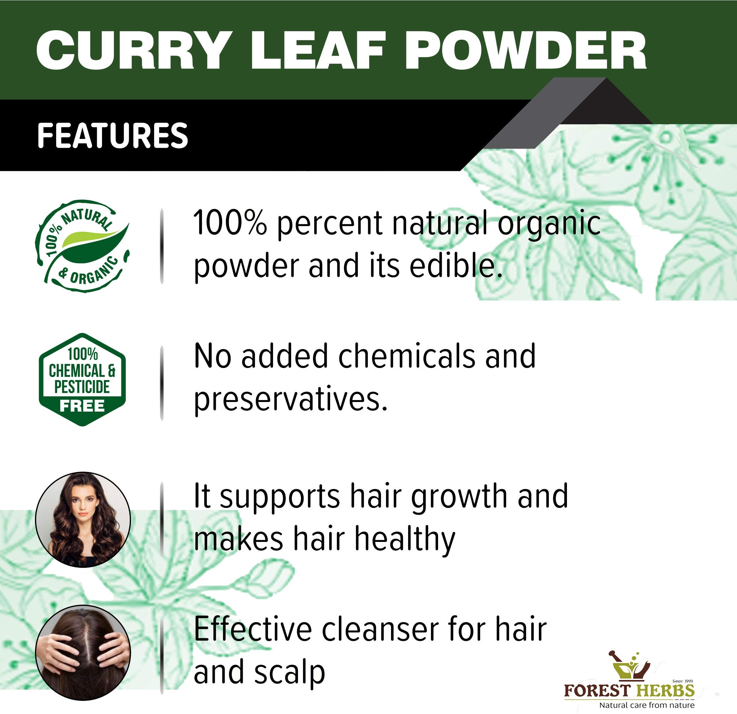 100% Pure Curry Leaves Powder 200G | Sun-Dried & Stemless | Promotes Strong & Shiny Hair Growth | Natural Ayurvedic Herbal Supplement | For Hair Masks, Tea & Cooking | USDA Organic Certified