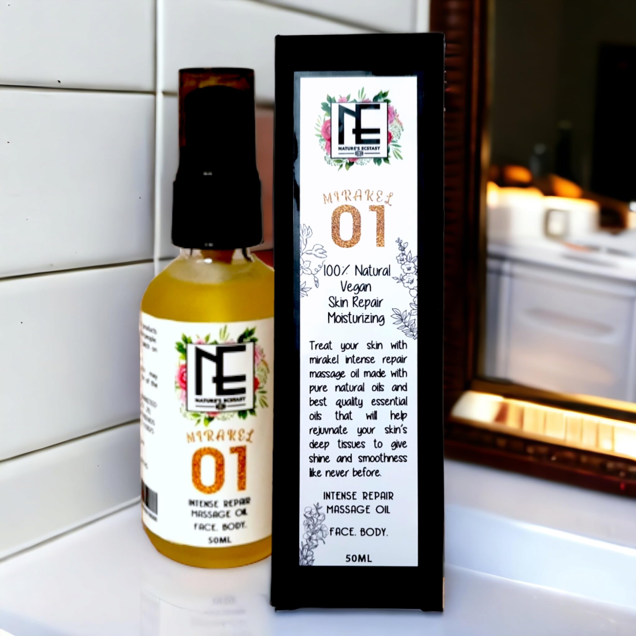Nature's Ecstasy Mirakel 01 Intense Skin Repair Massage Oil for Face & Body - Deep Hydration & Anti-Aging Treatment for Dry Skin - Perfect for Spa, Relaxation & Nighttime Skincare Routine