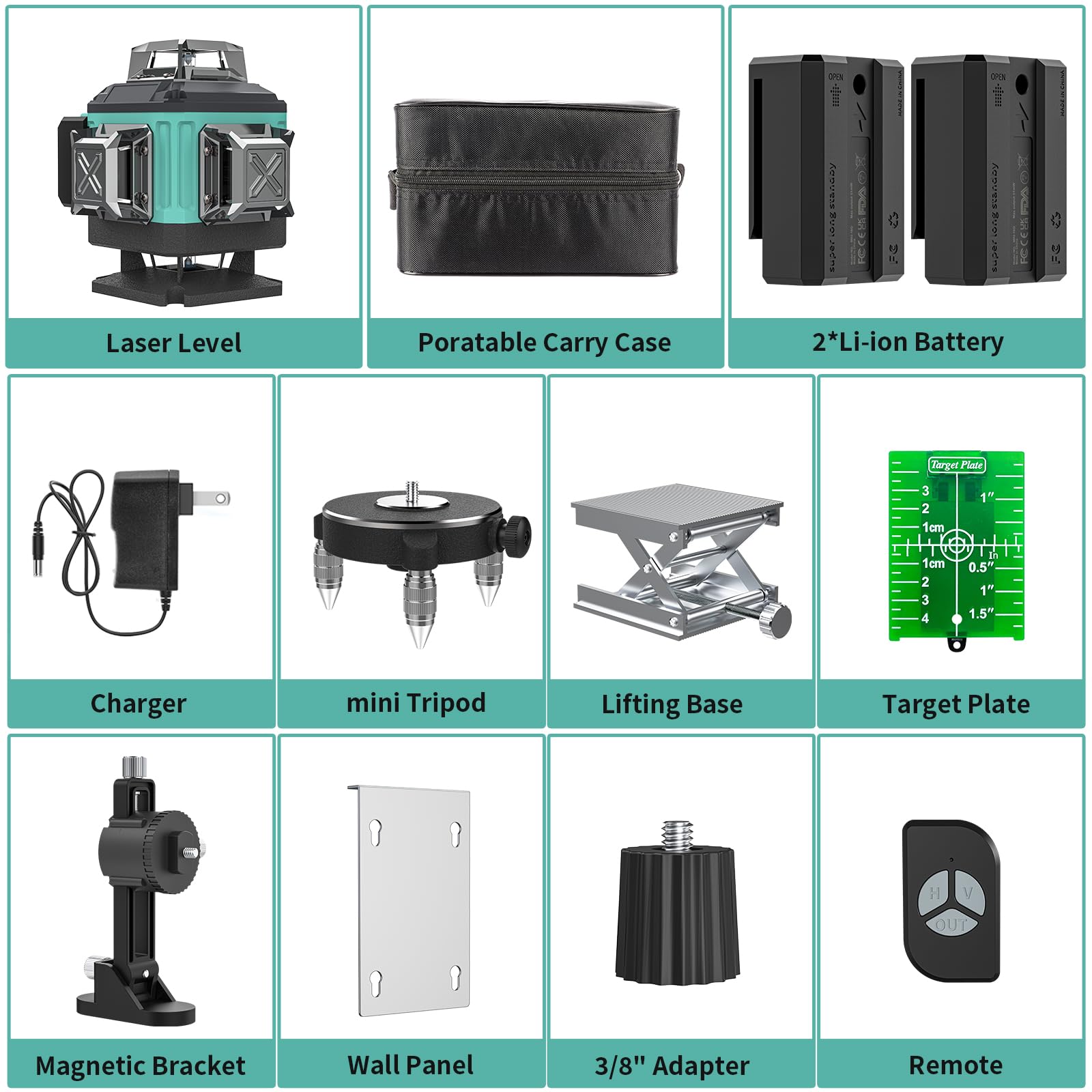 16-Line Self-Leveling Laser Level with 4x360° 4D Green Cross Line - Rechargeable Batteries, Dimmable Brightness & Remote Control - Perfect for Construction, Renovation, and DIY Projects