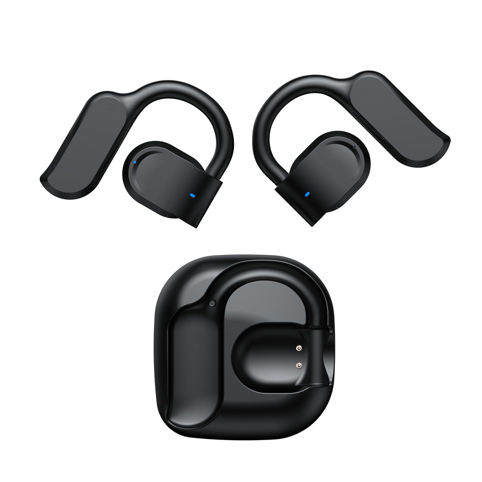 Docooler Earhook Earbuds Wireless Bluetooth 5.4 Headphones - Low Latency Gaming Earbuds with Touch Control, IPX5 Waterproof, Built-in Mic & Charging Case (White/Black) - Perfect for Workouts, Running, Gaming & Hands-Free Calls