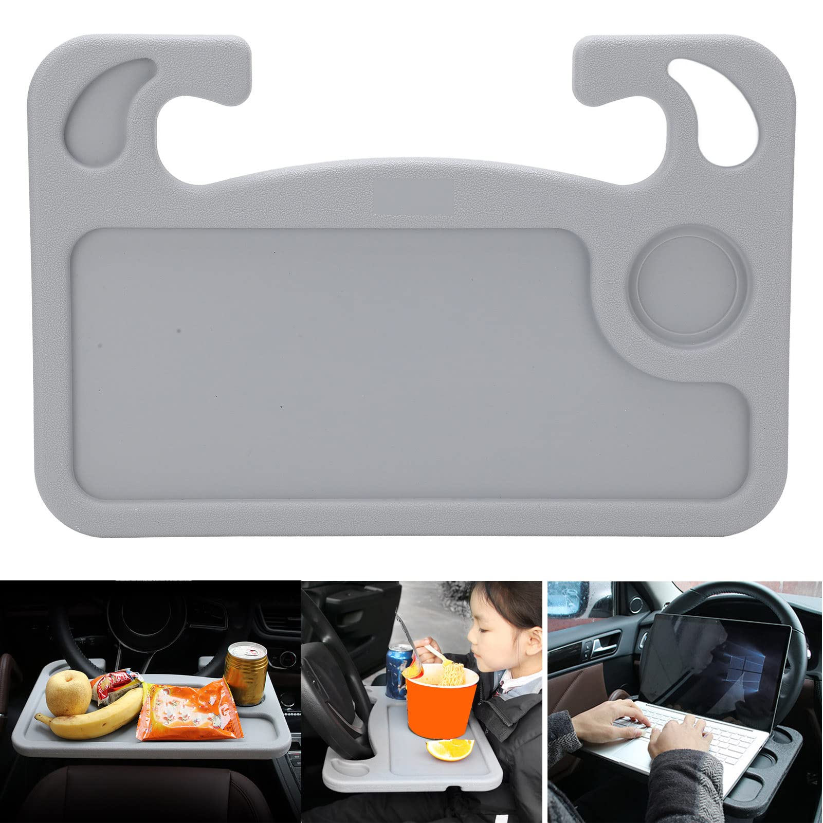 Acouto Universal Grey Car Steering Wheel Desk - Multifunction Laptop Notebook Tray, Food Eating Table for Car, SUV, Truck - Perfect for Work, Study, and Dining on the Go