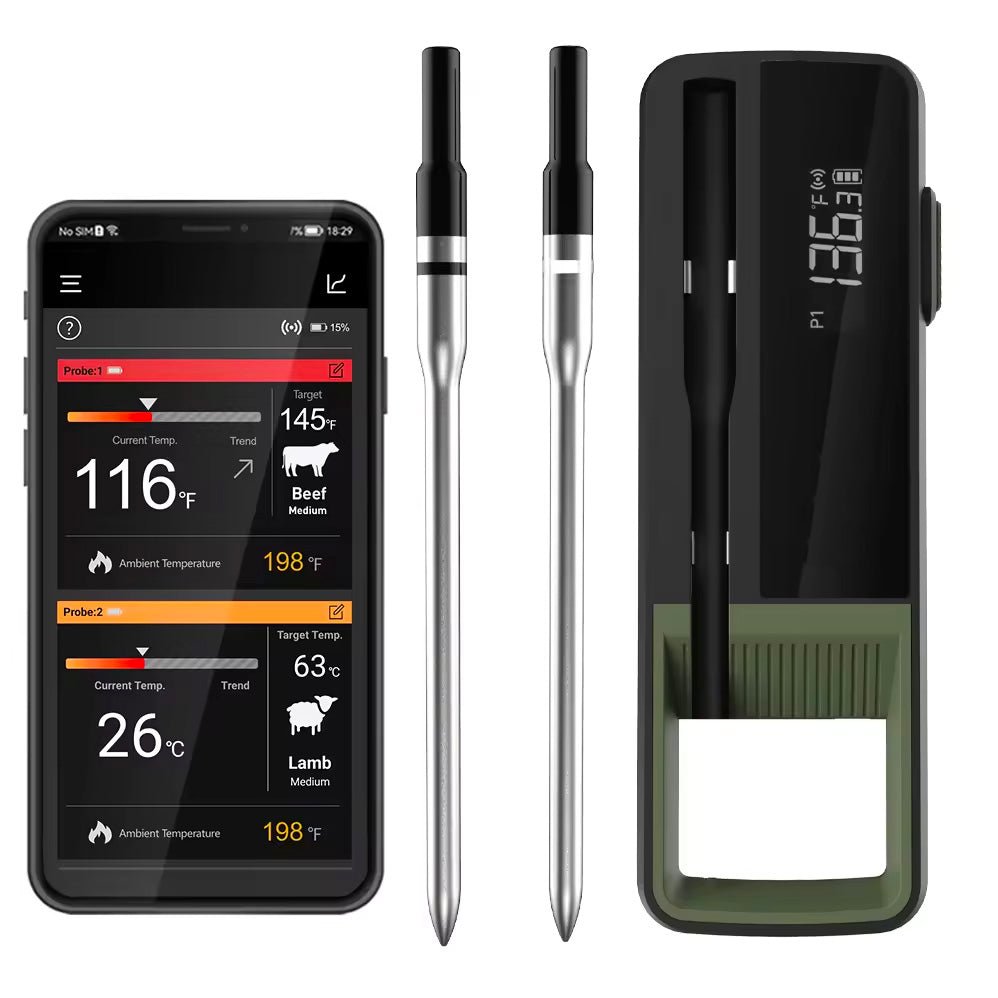 Smart Wireless Long Range Dual Probe Meat Thermometer - Digital BBQ Grill Cooking Thermometer for Smoker, Oven, Kitchen & Outdoor Grilling - Perfect for Steak, Turkey, Chicken & More