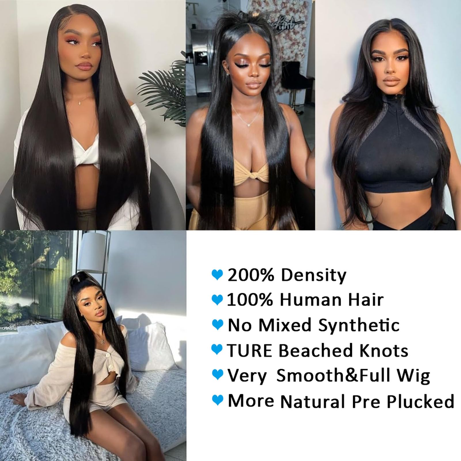 34 Inch Straight Lace Front Wigs Human Hair - Pre Plucked 200% Density 13x4 HD Lace Frontal - Brazilian Virgin Hair Glueless Wig with Bleached Knots - Perfect for Daily Wear, Cosplay & Special Occasions