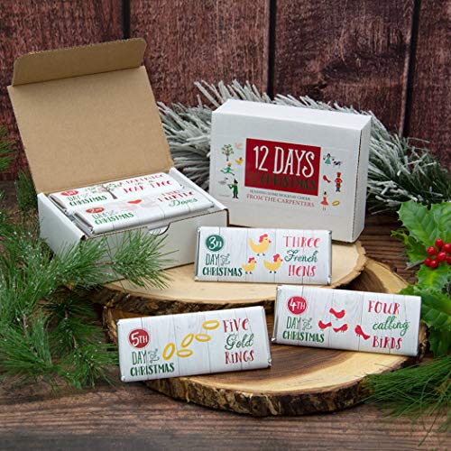 12 Days of Christmas Candy Chocolate Bars Gift Box (12 Pack) - Perfect for Holiday Gifting, Stocking Stuffers & Office Party Treats