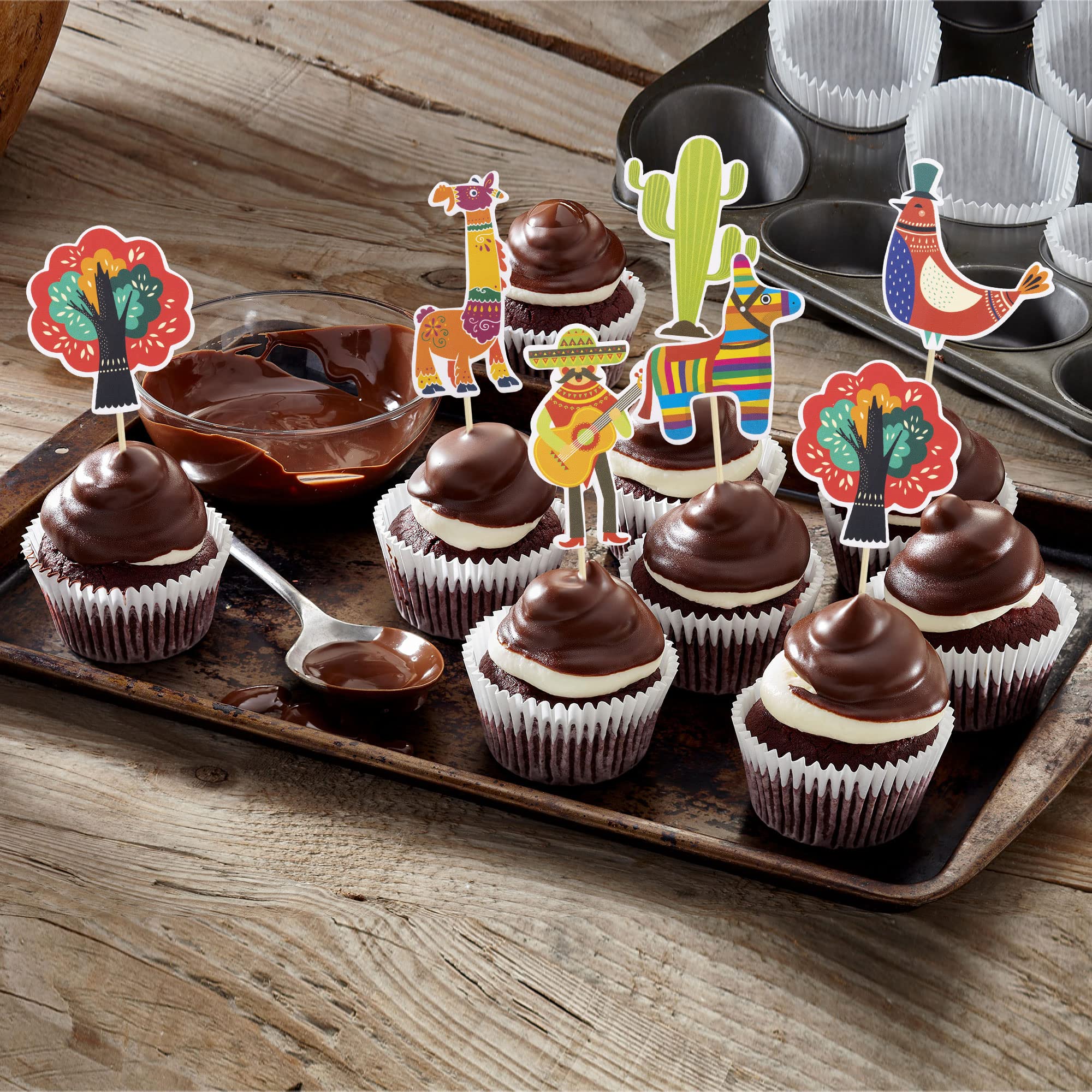 36 Pack Mexican Fiesta Cupcake Toppers - Cactus, Donkey, Maraca, Sombrero & Guitar Cake Decorations for Baby Shower, Birthday Party & Cinco de Mayo Celebrations - Perfect for Mexican Theme Parties, Wedding Decor & Holiday Desserts