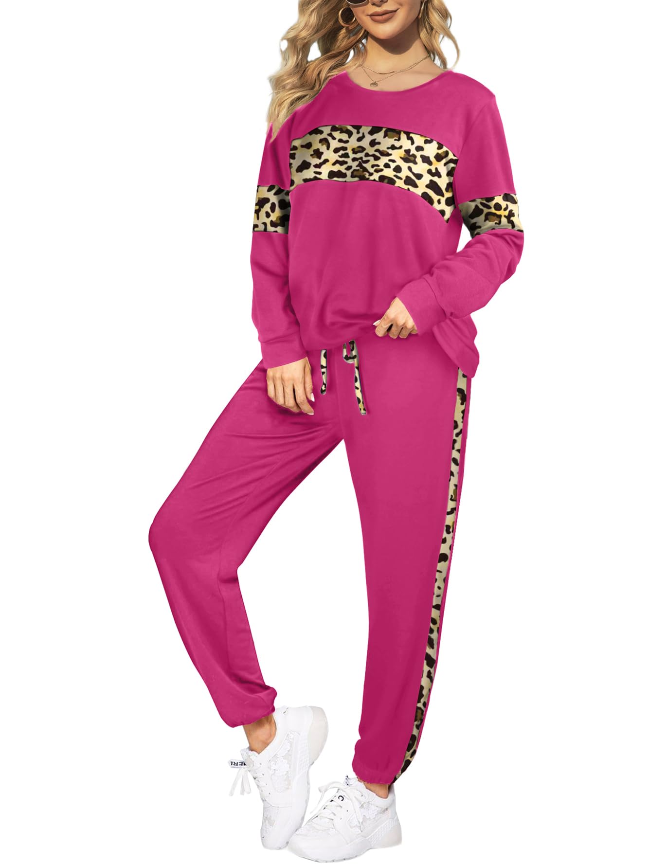 Sipaya Women's 2-Piece Colorblock Striped Sweatsuit Set with Pockets - Crewneck Sweatshirt & Lounge Pants for Casual Wear, Workout, and Home Comfort