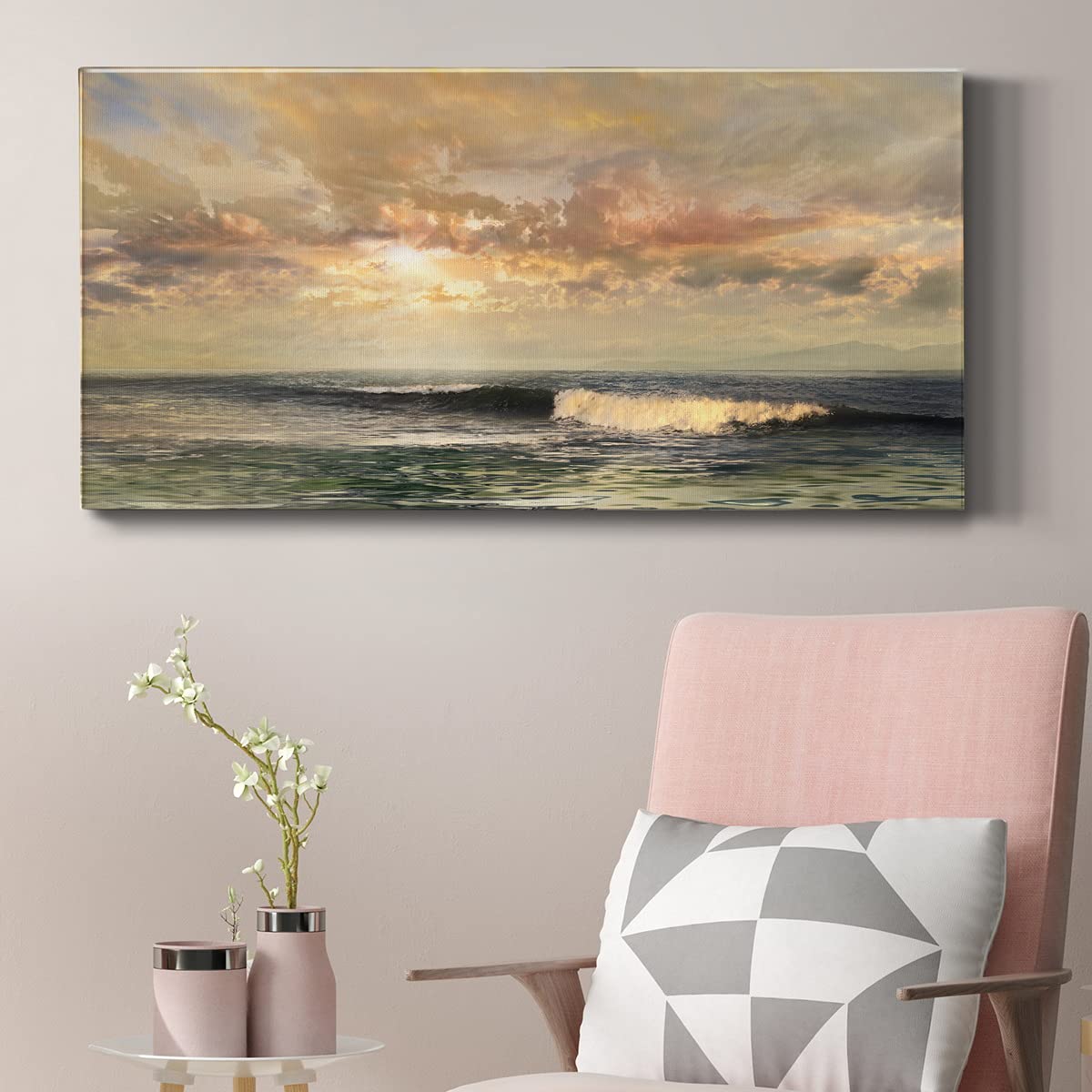 Modern Ocean Wave Canvas Wall Art - Blue Beach Landscape Print for Living Room, Bedroom, Bathroom & Office Decor - Ready to Hang 20x40 Inches - Coastal Home & Vacation House Wall Decor