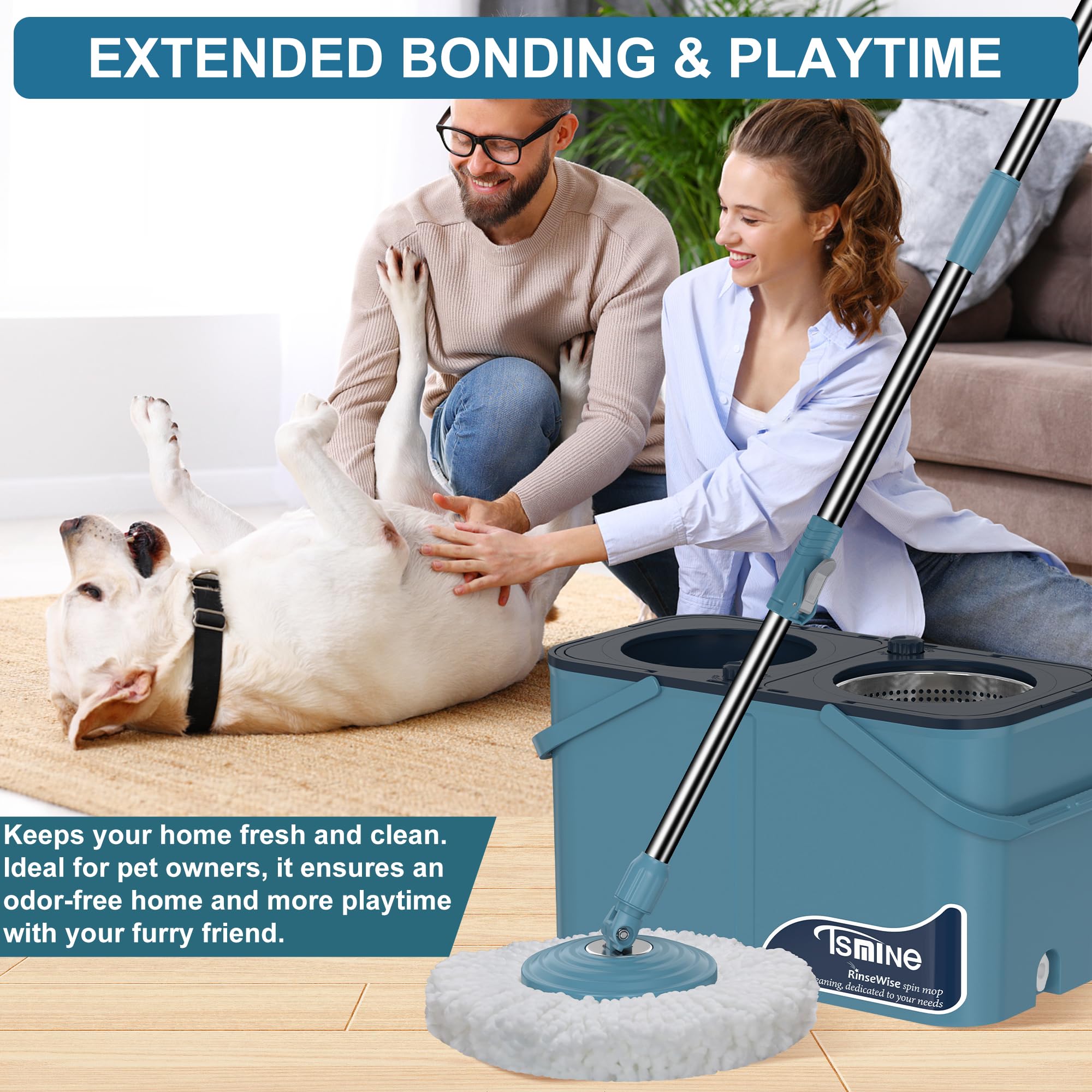 **Spin Mop and Bucket Set with Wringer – 4-Chamber Design Separates Dirty & Clean Water – Includes 6 Replacement Mop Heads & 4X Wheels – Best Household Cleaning Tools for Floors, Tile, Hardwood & Kitchen**    *(Perfect for Deep Cleaning, Spills, Pet Hair & Everyday Home Maintenance)*
