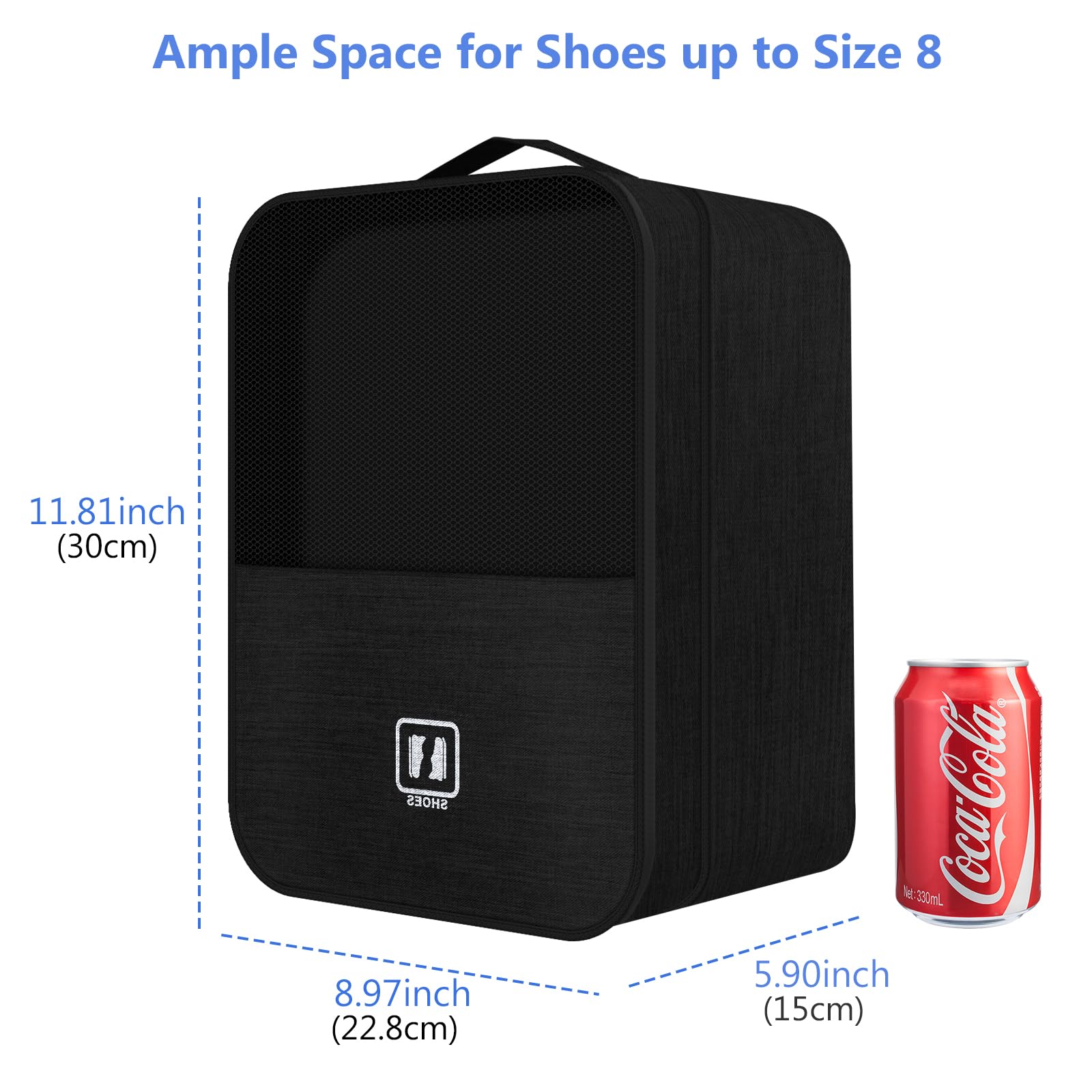 Waterproof Travel Shoe Bag for 3 Pairs - Compact Shoe Organizer for Men & Women (Black) - Perfect for Packing Sneakers & Gym Shoes