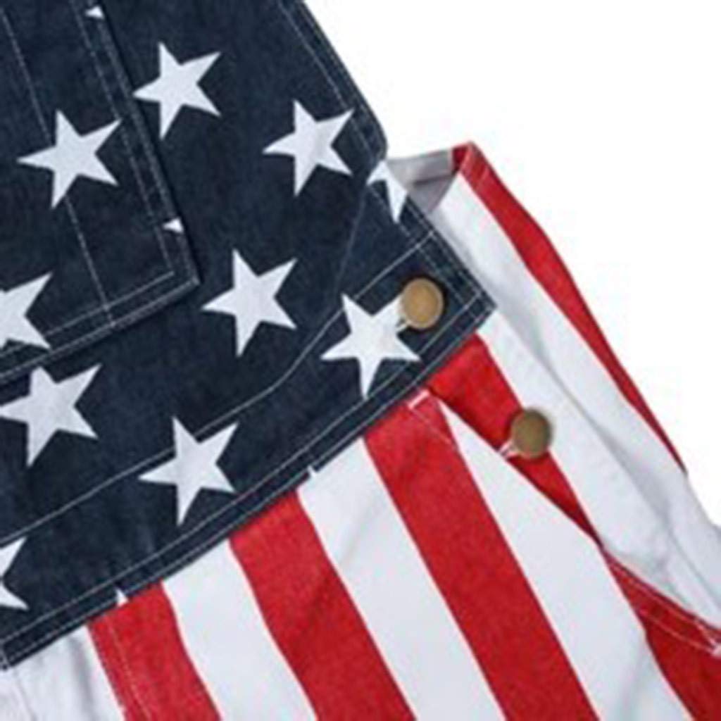 American Flag Denim Overalls - Adjustable Bib Shorts Romper for Men & Women | Casual Summer Outfit, Workwear & Patriotic Style