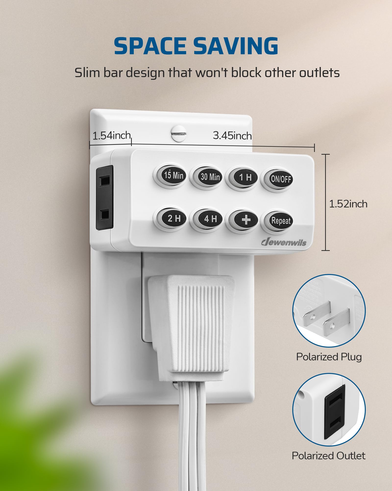 DEWENWILS 2-Pack Countdown Timer with Polarized Outlet - Repeat Function, LED Backlit Buttons, Compact Design for Phone Chargers, Christmas Lights & Hot Irons | UL Listed | Perfect for Home, Office & Travel Use